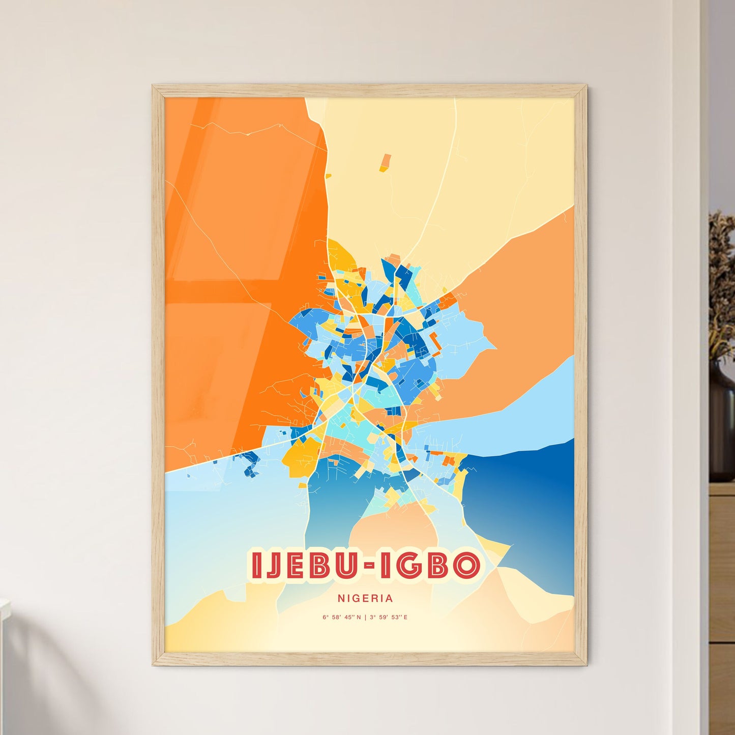 Colorful IJEBU-IGBO NIGERIA Fine Art Map Blue Orange