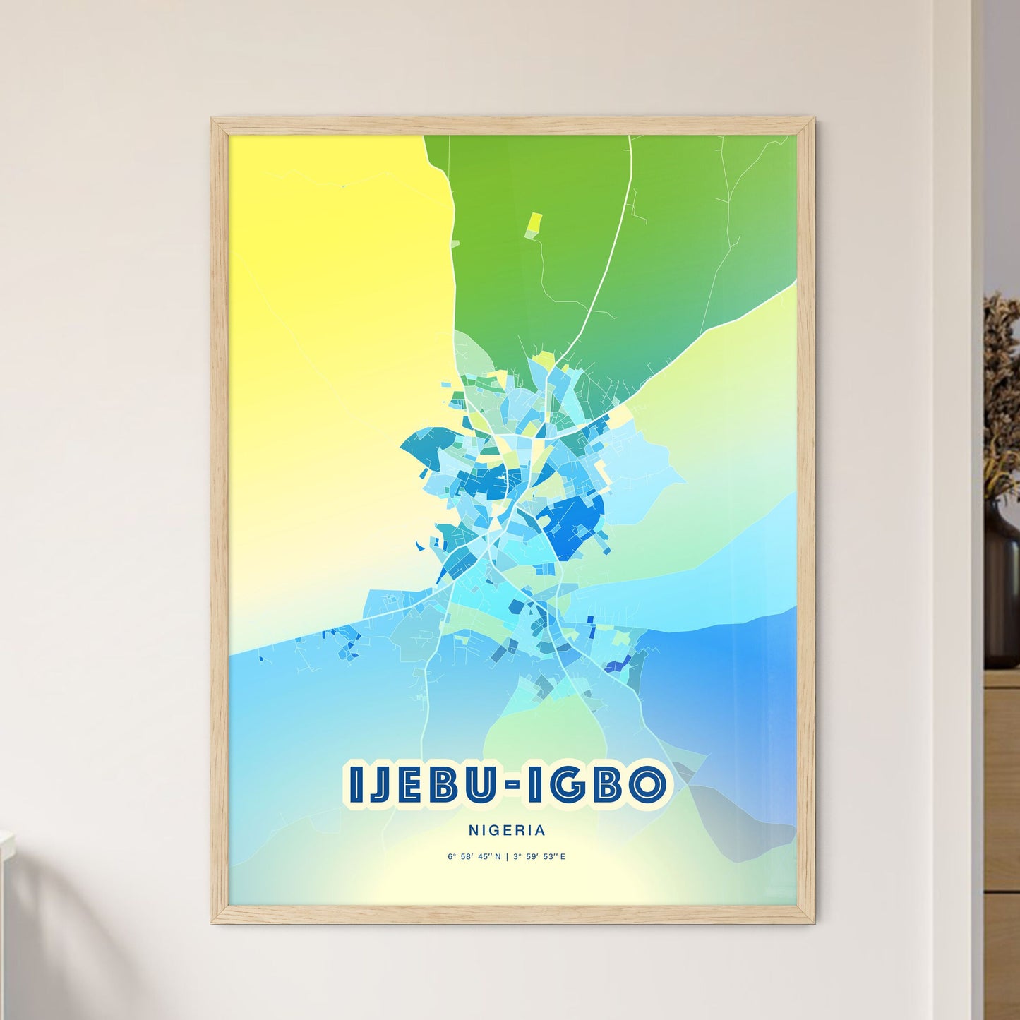 Colorful IJEBU-IGBO NIGERIA Fine Art Map Cool Blue