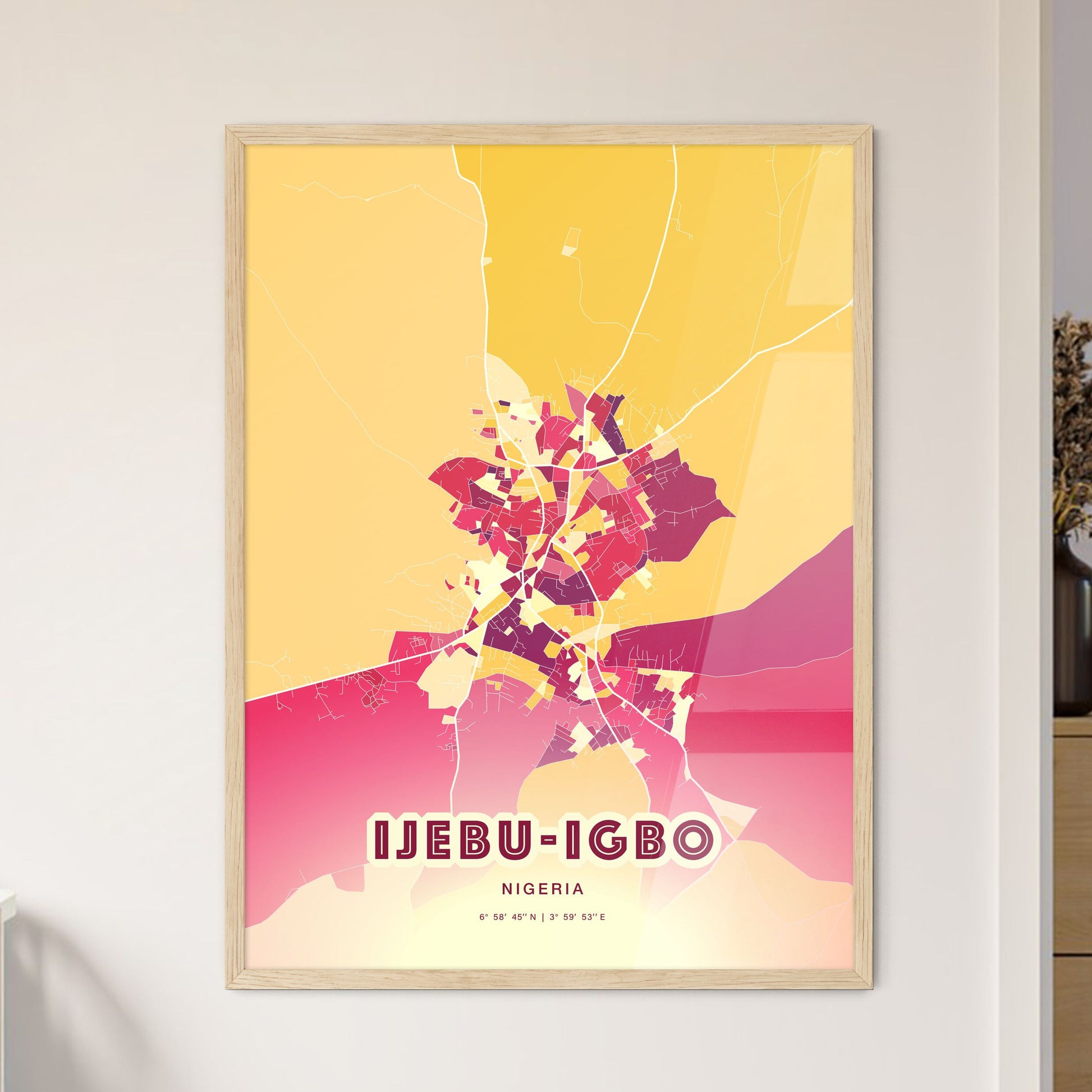 Colorful IJEBU-IGBO NIGERIA Fine Art Map Hot Red