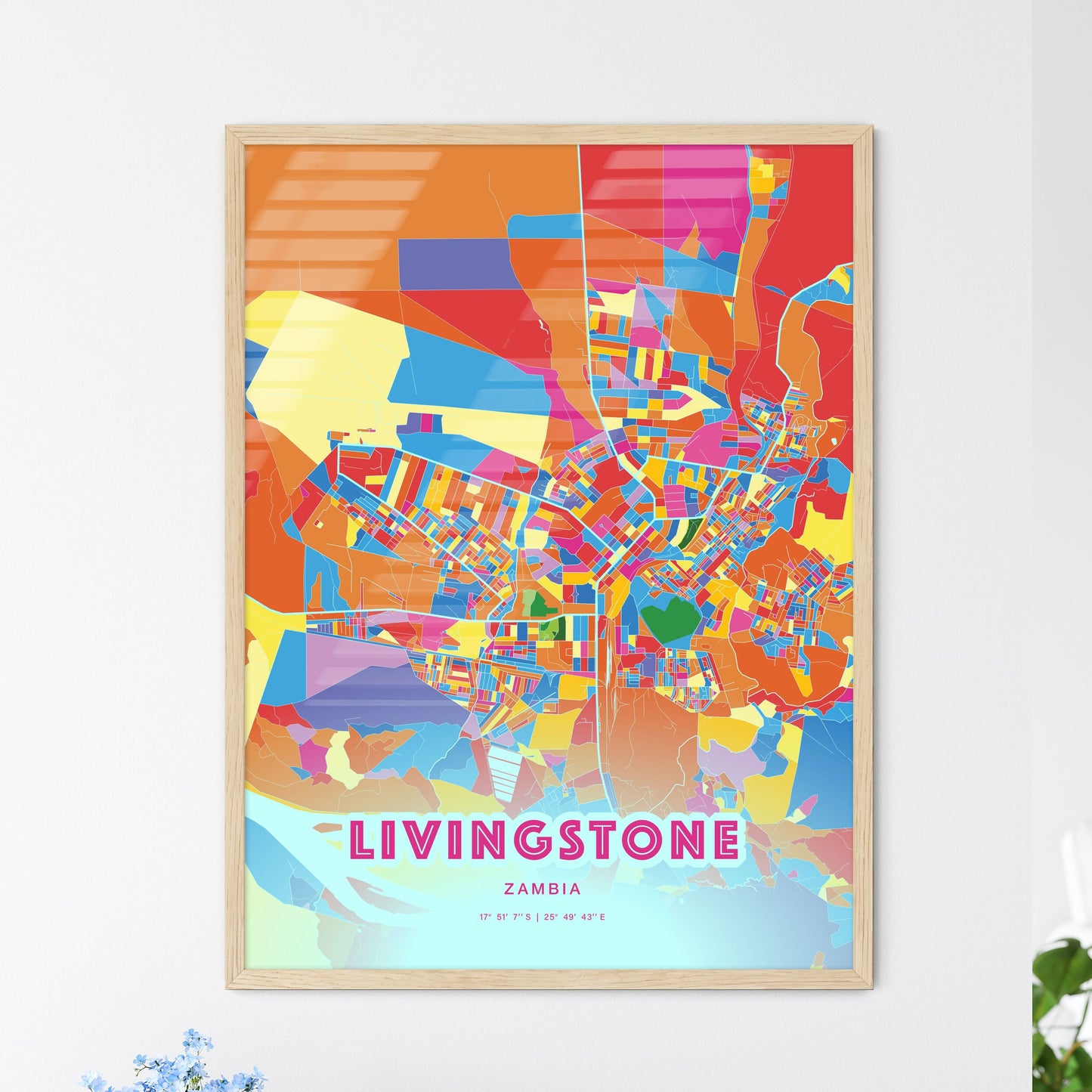 Colorful LIVINGSTONE ZAMBIA Fine Art Map Crazy Colors