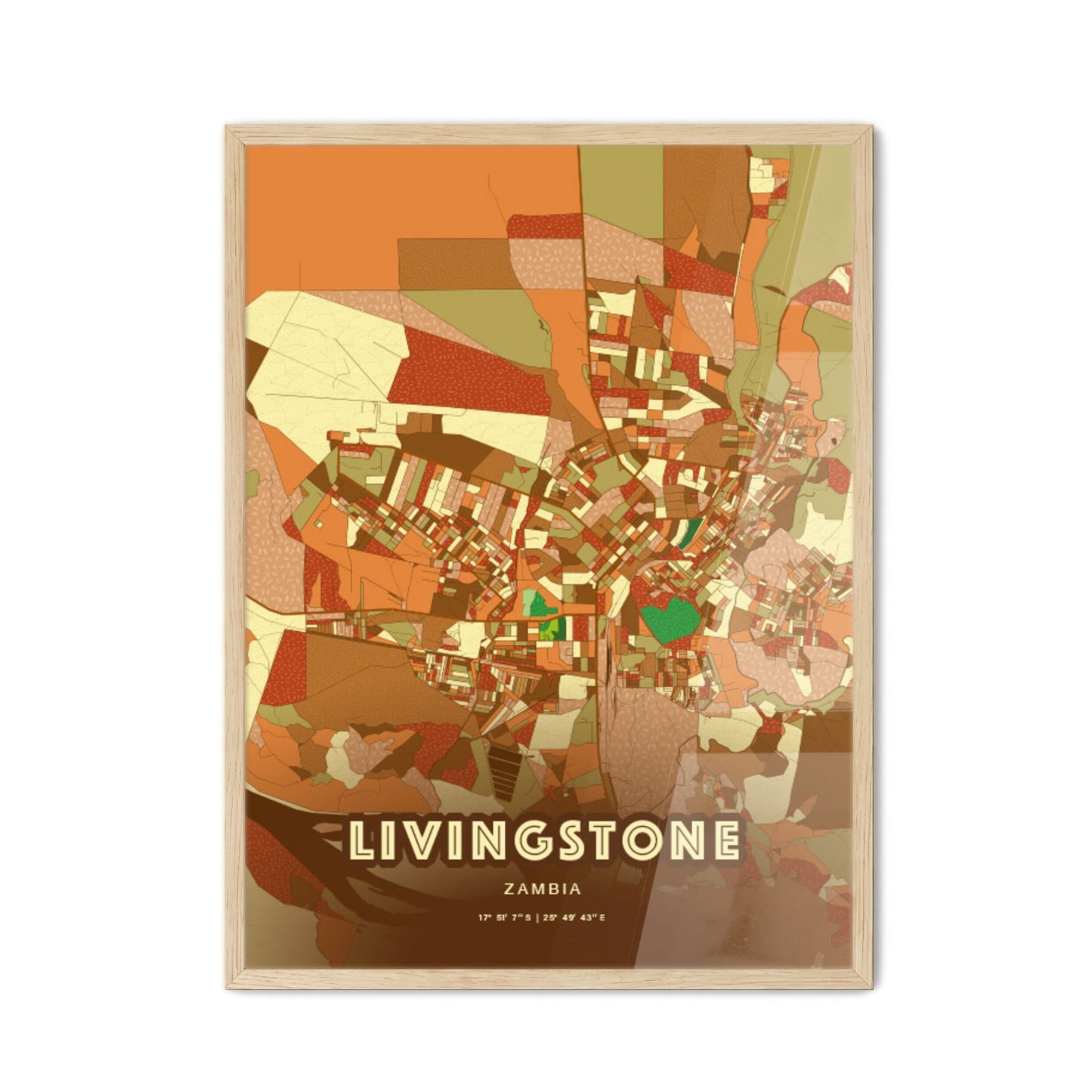 Colorful LIVINGSTONE ZAMBIA Fine Art Map Farmhouse