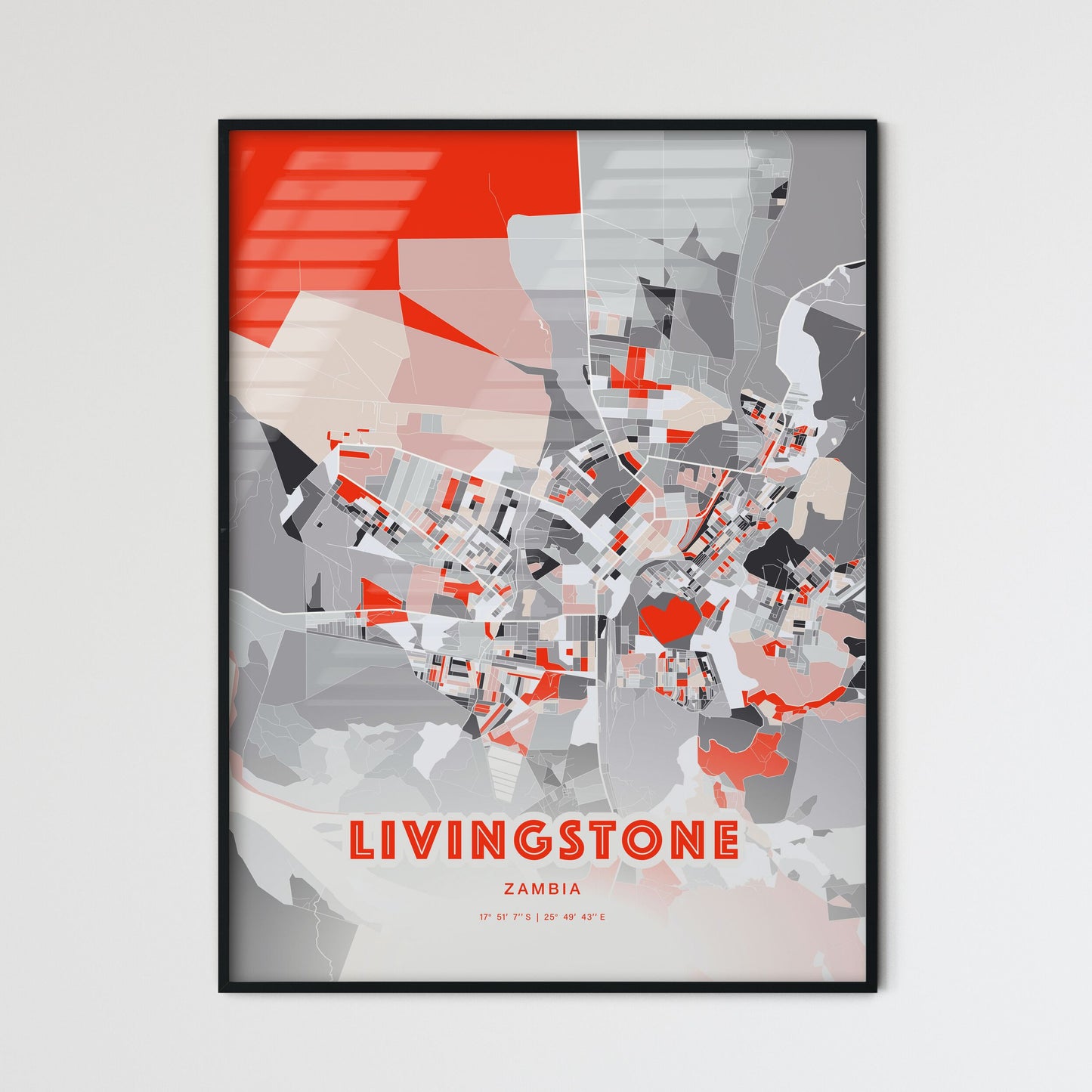 Colorful LIVINGSTONE ZAMBIA Fine Art Map Modern