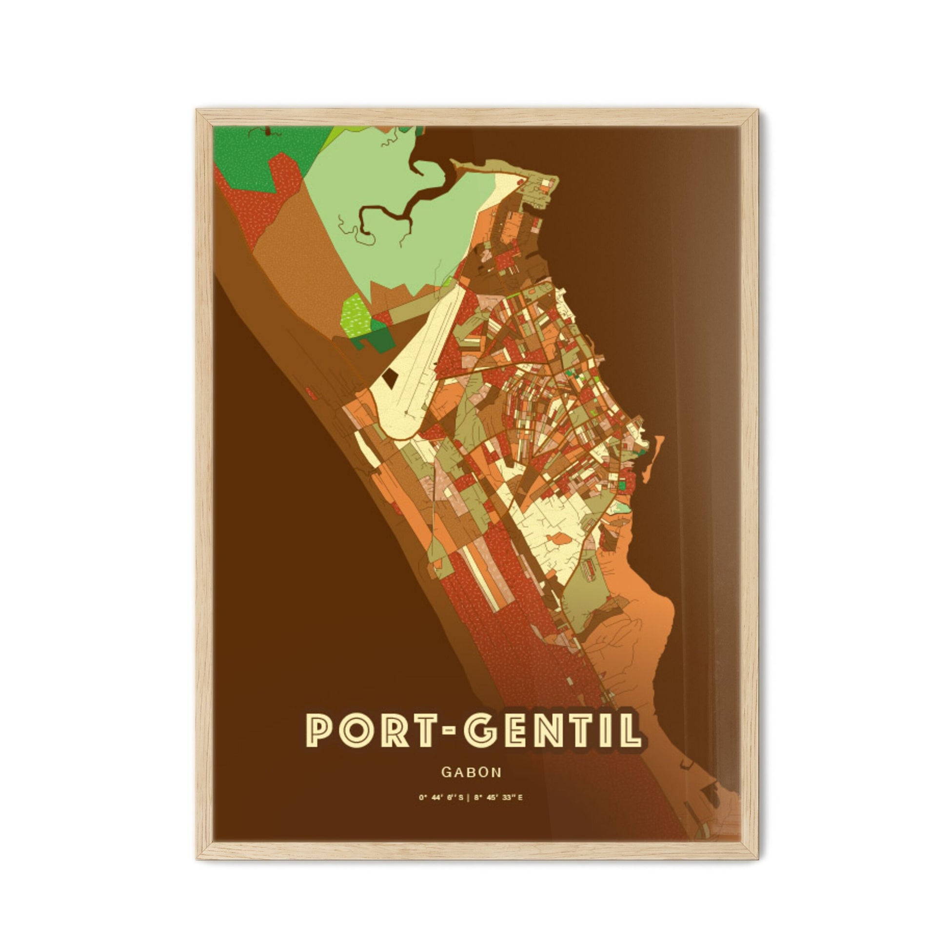 Colorful PORT-GENTIL GABON Fine Art Map Farmhouse