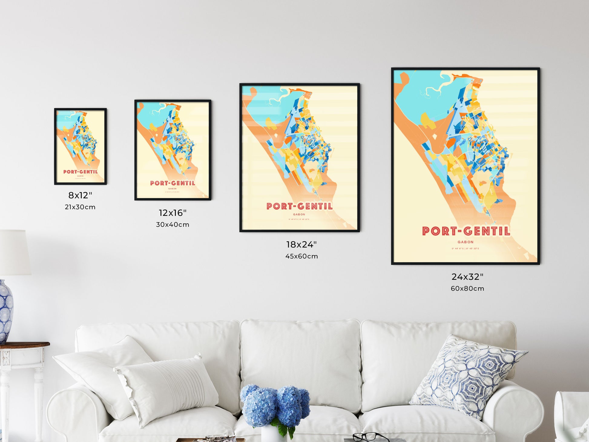 Colorful PORT-GENTIL GABON Fine Art Map