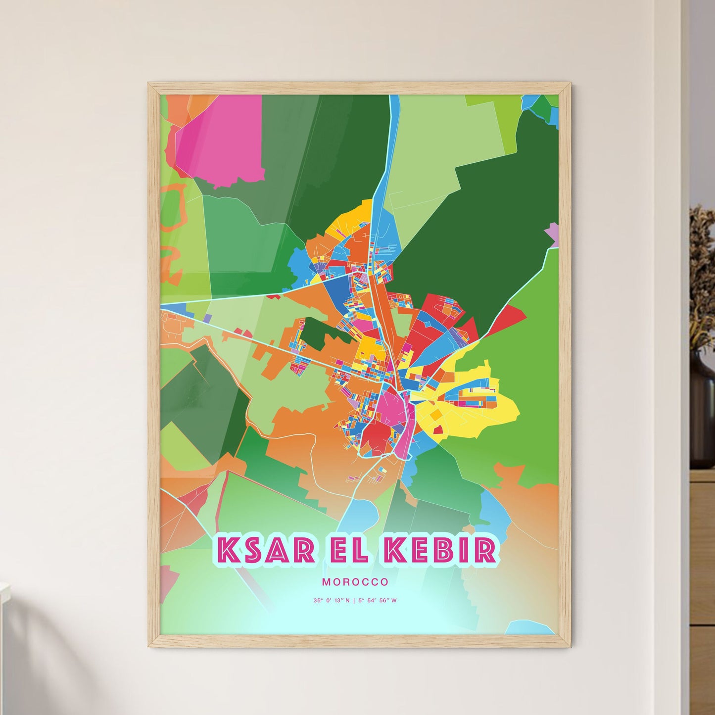 Colorful KSAR EL KEBIR MOROCCO Fine Art Map Crazy Colors