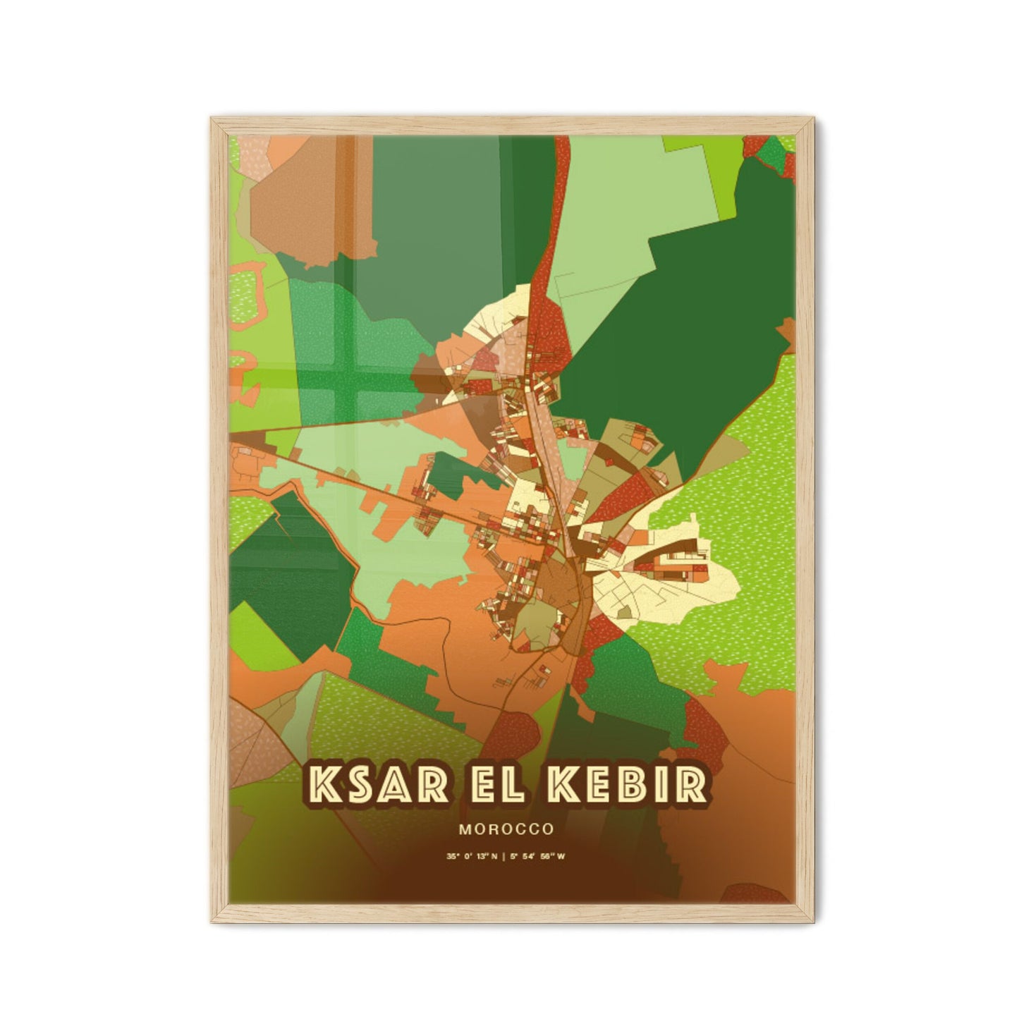 Colorful KSAR EL KEBIR MOROCCO Fine Art Map Farmhouse