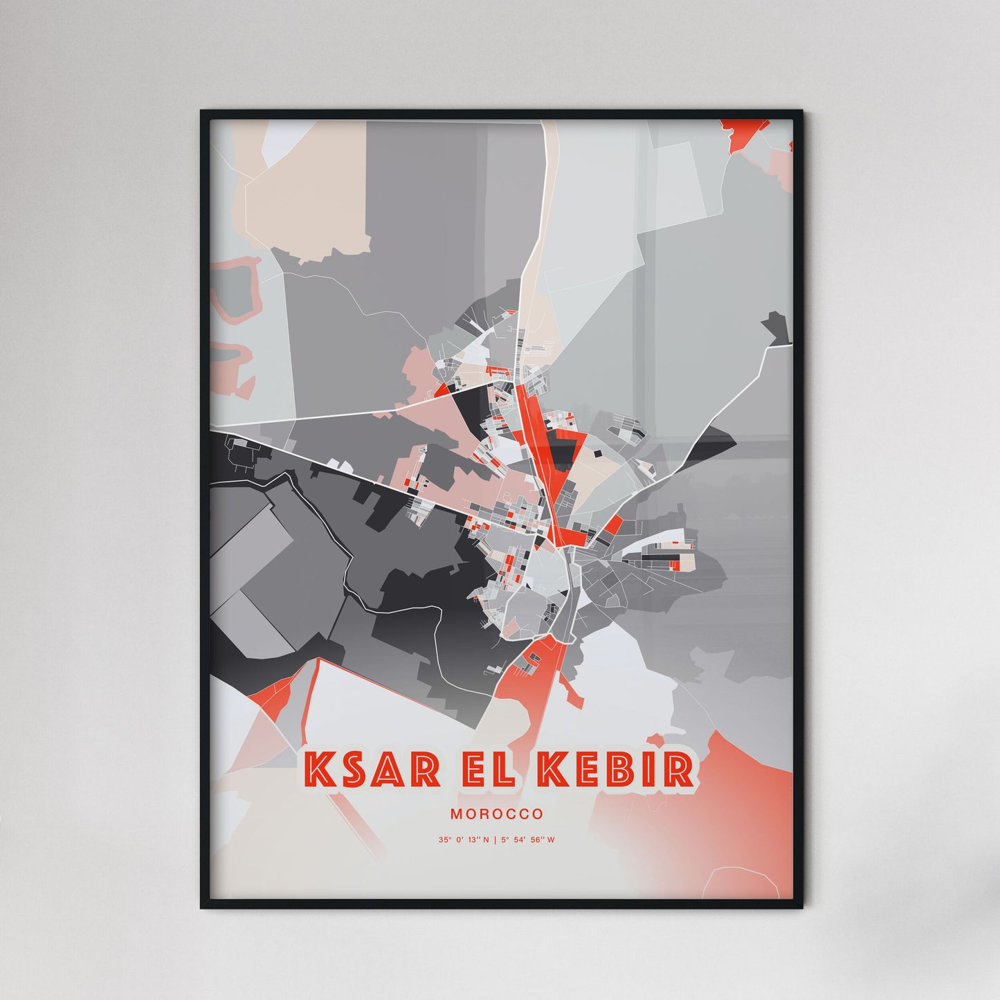 Colorful KSAR EL KEBIR MOROCCO Fine Art Map Modern