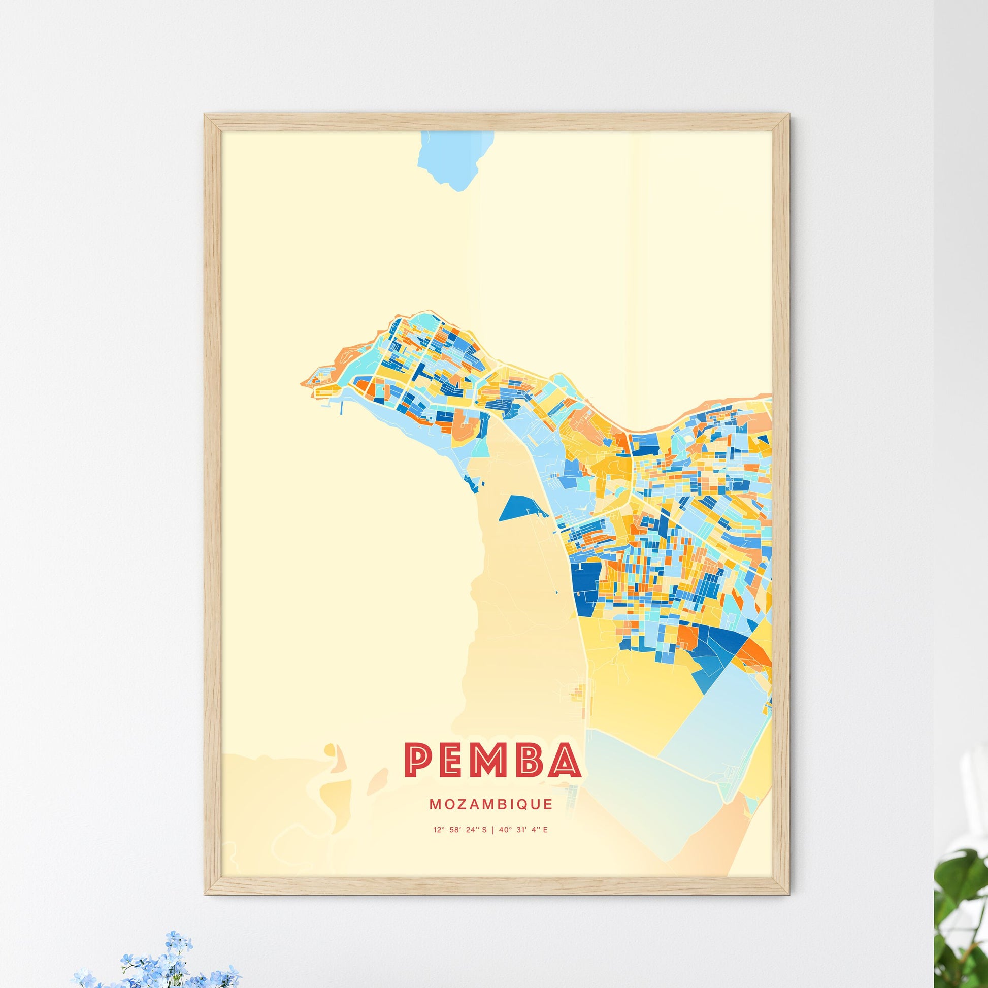 Colorful PEMBA MOZAMBIQUE Fine Art Map Blue Orange