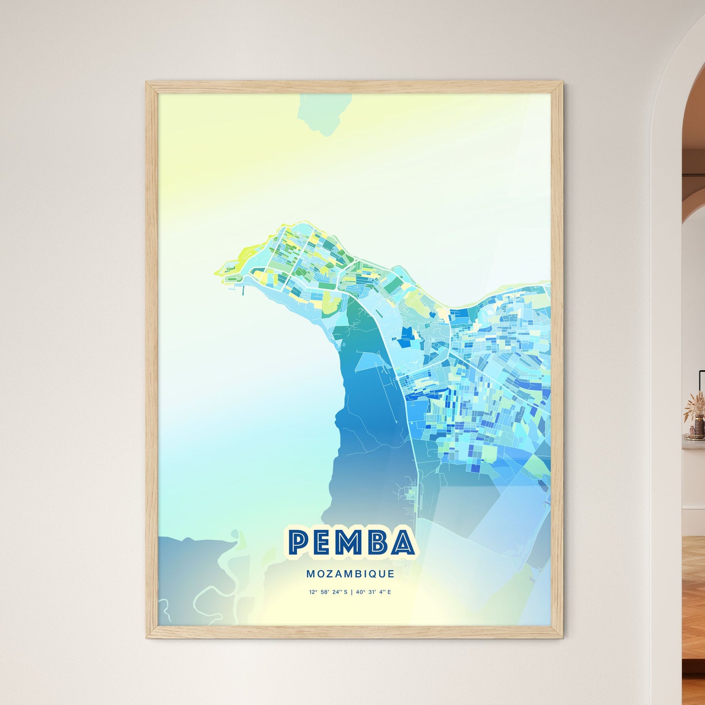 Colorful PEMBA MOZAMBIQUE Fine Art Map Cool Blue