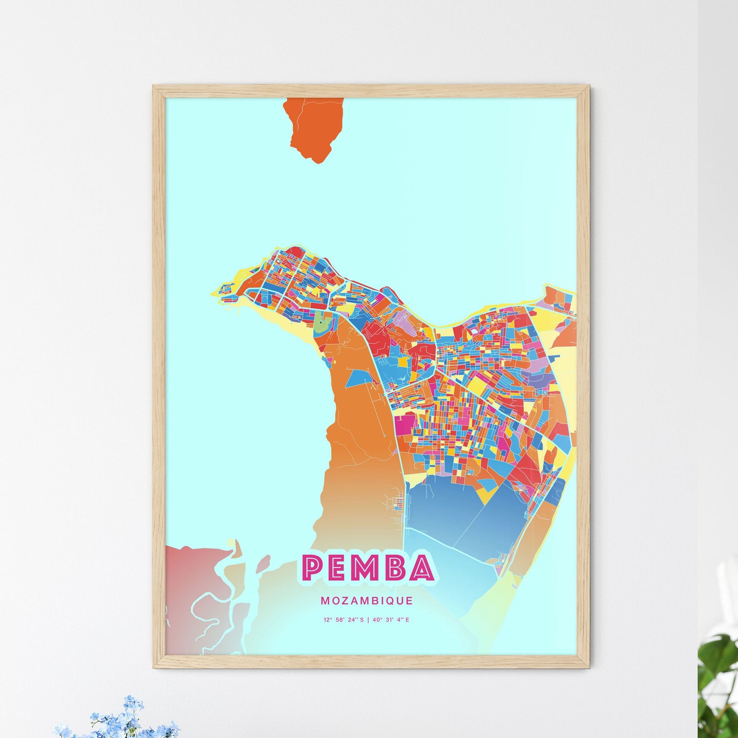 Colorful PEMBA MOZAMBIQUE Fine Art Map Crazy Colors
