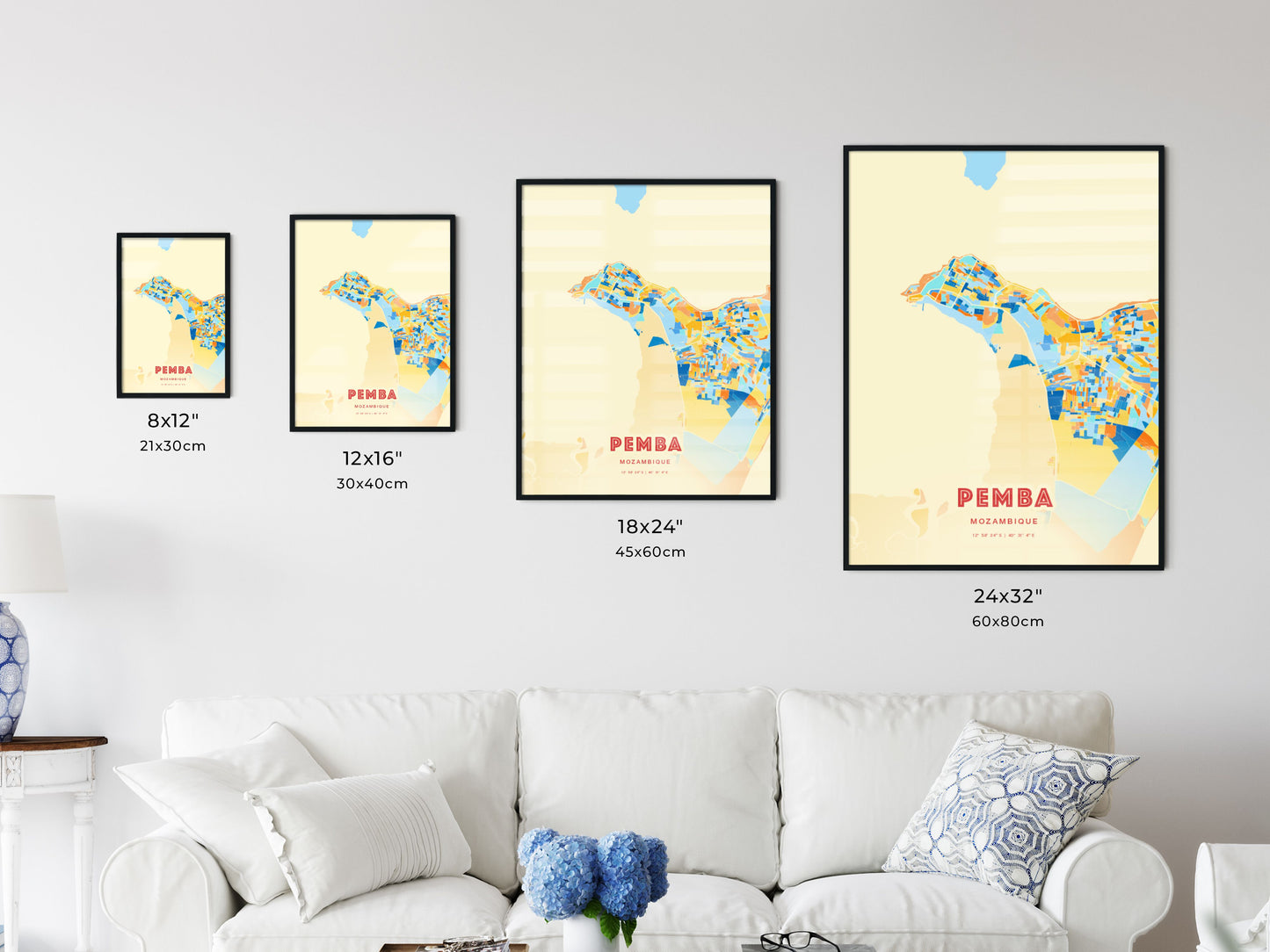 Colorful PEMBA MOZAMBIQUE Fine Art Map