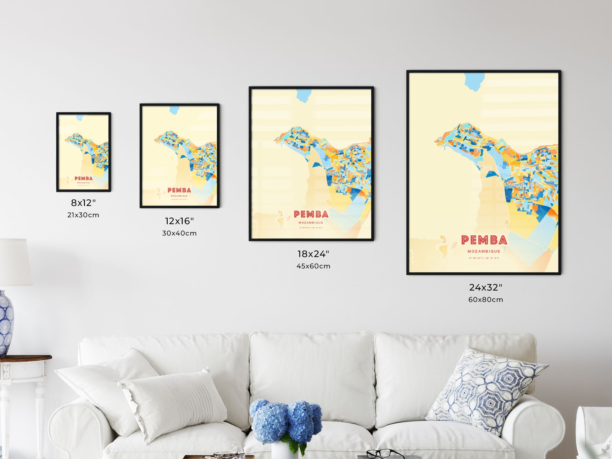 Colorful PEMBA MOZAMBIQUE Fine Art Map