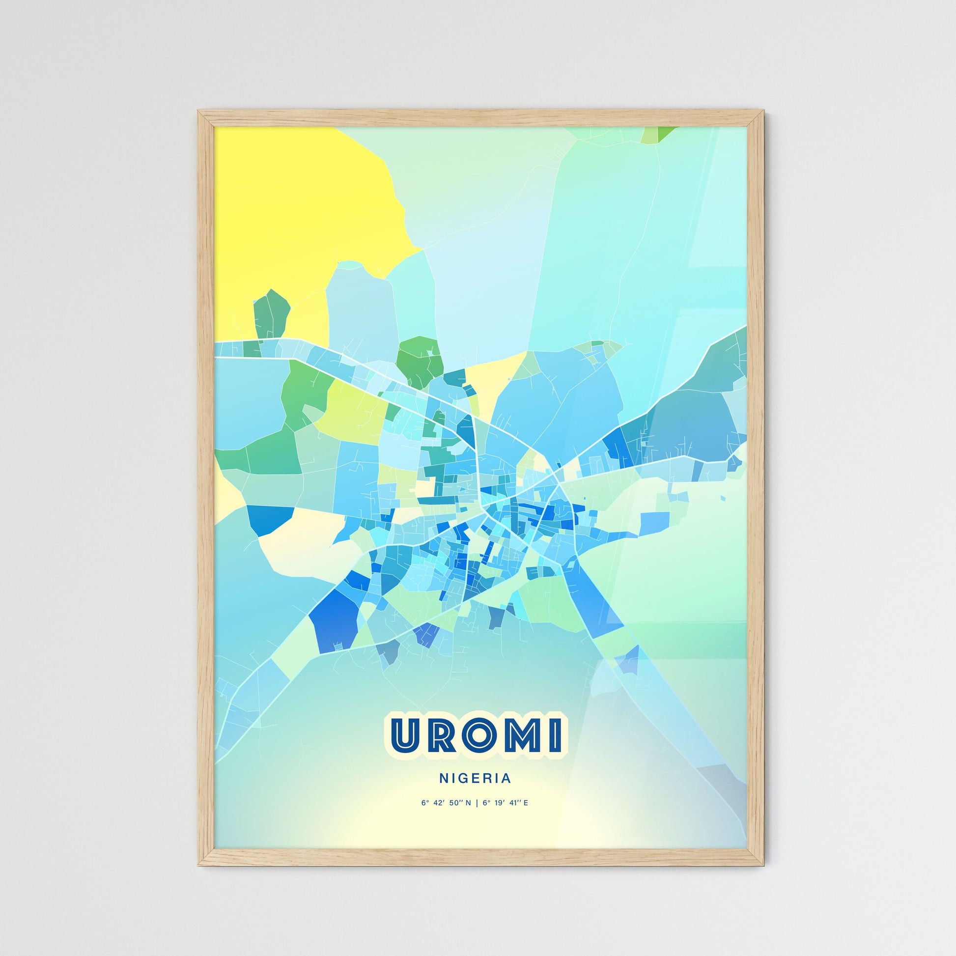 Colorful UROMI NIGERIA Fine Art Map Cool Blue