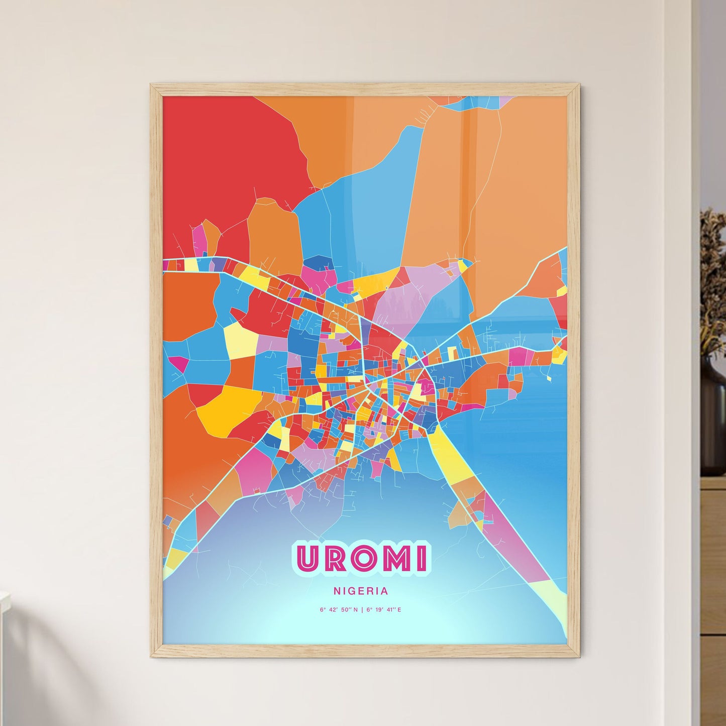 Colorful UROMI NIGERIA Fine Art Map Crazy Colors