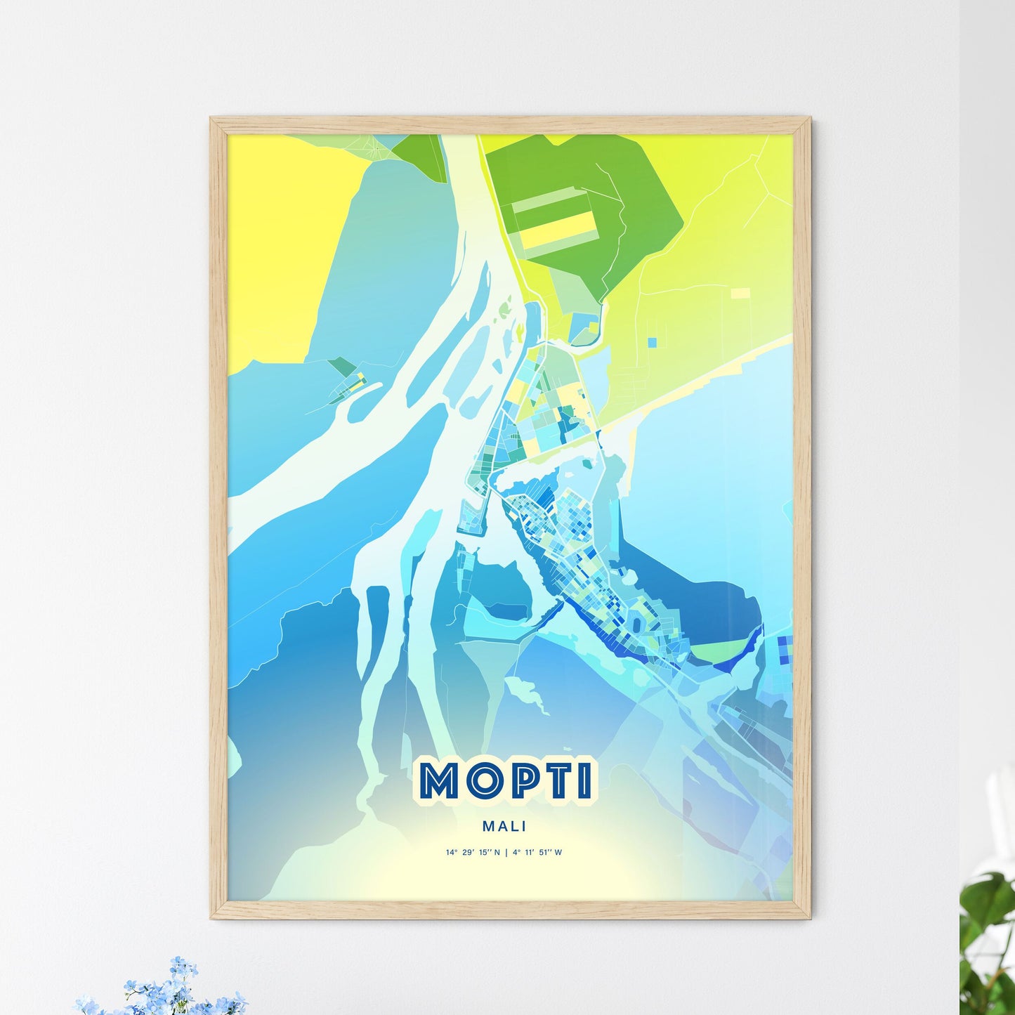 Colorful MOPTI MALI Fine Art Map Cool Blue