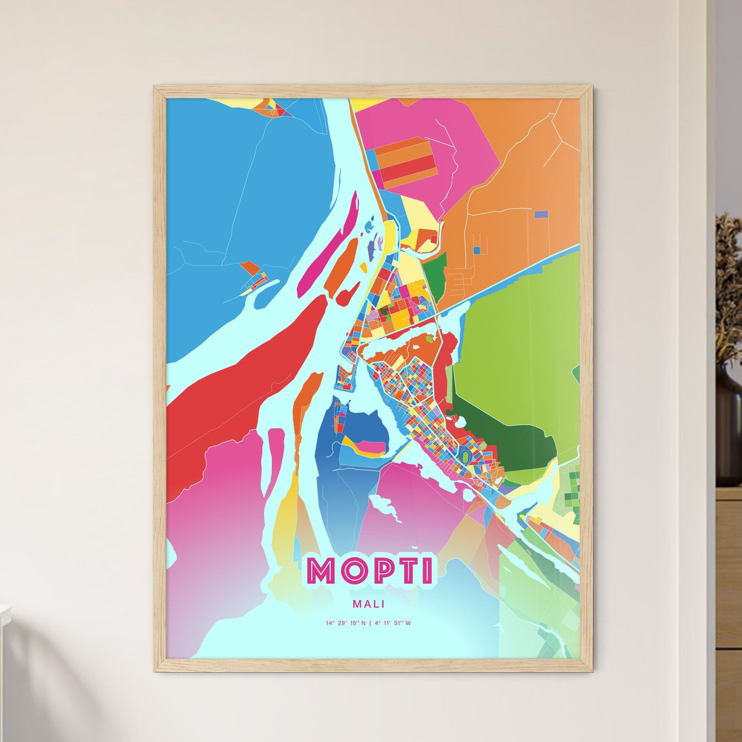 Colorful MOPTI MALI Fine Art Map Crazy Colors