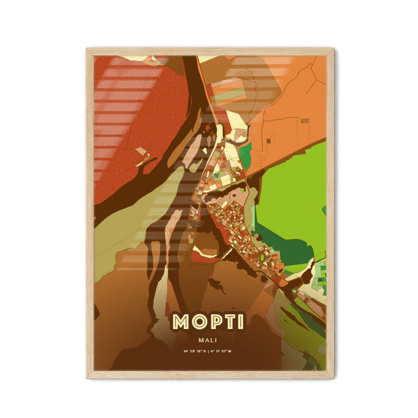Colorful MOPTI MALI Fine Art Map Farmhouse