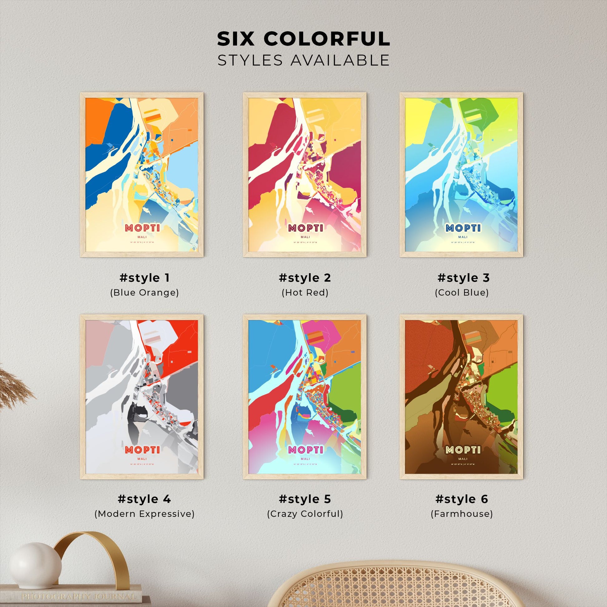 Colorful MOPTI MALI Fine Art Map