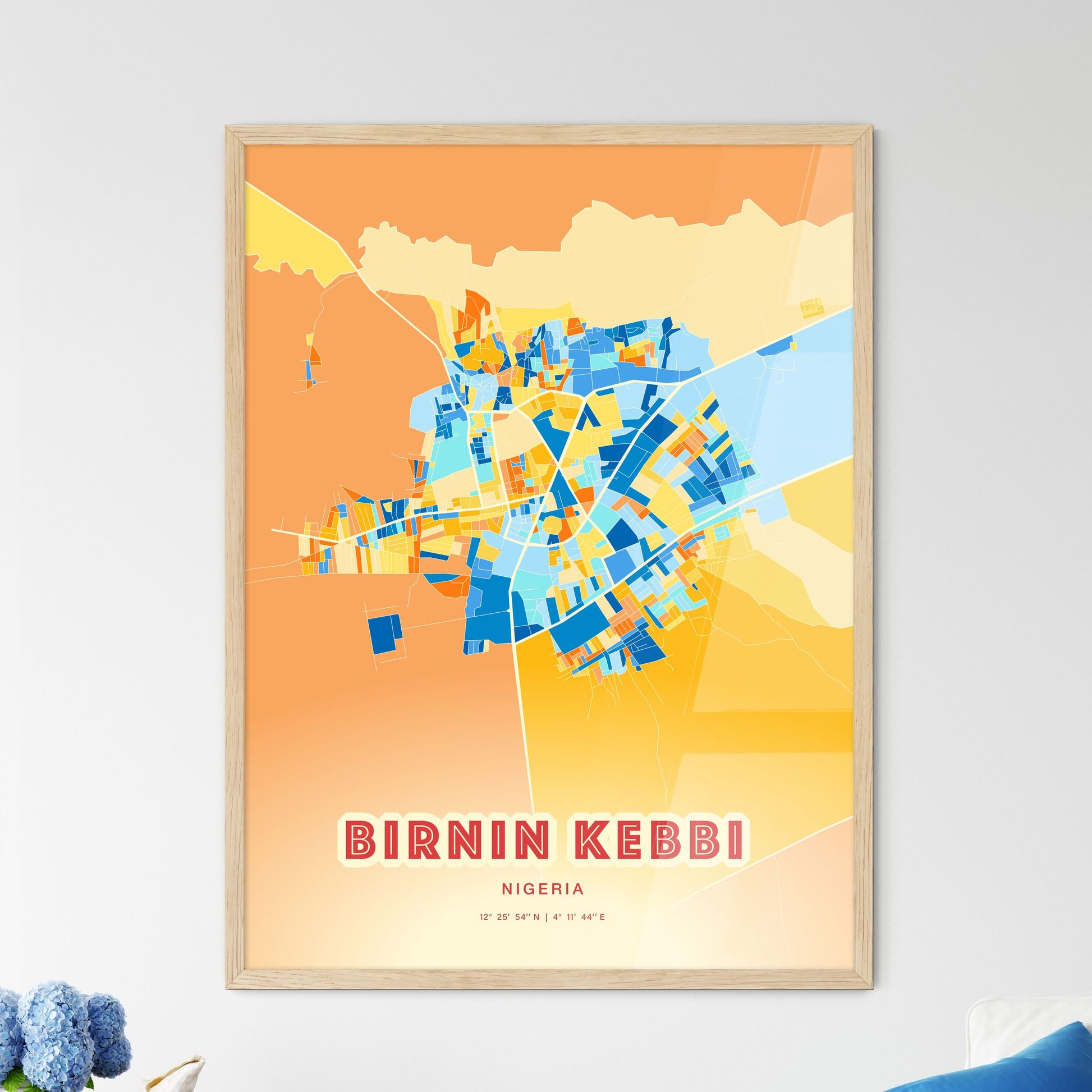 Colorful BIRNIN KEBBI NIGERIA Fine Art Map Blue Orange