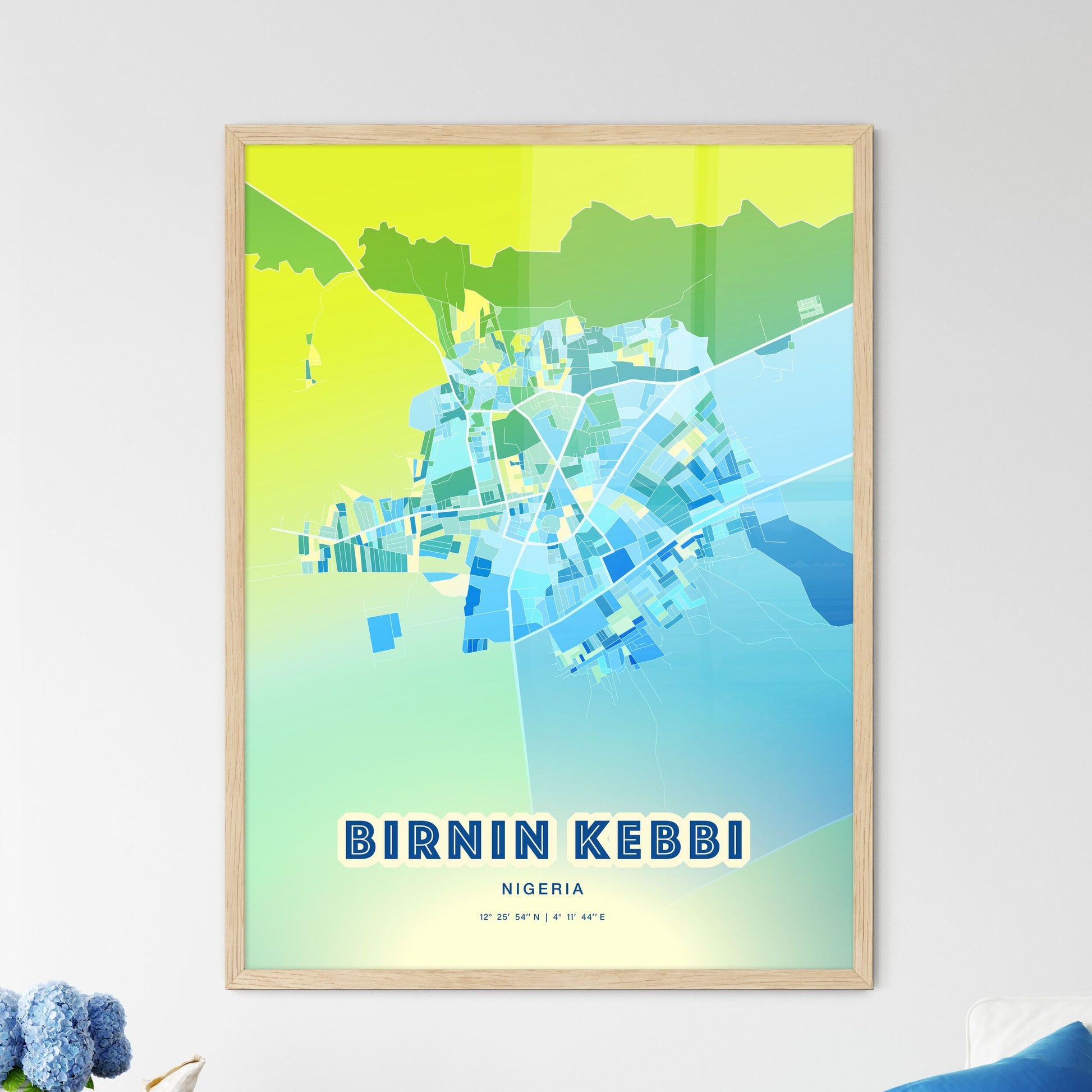 Colorful BIRNIN KEBBI NIGERIA Fine Art Map Cool Blue