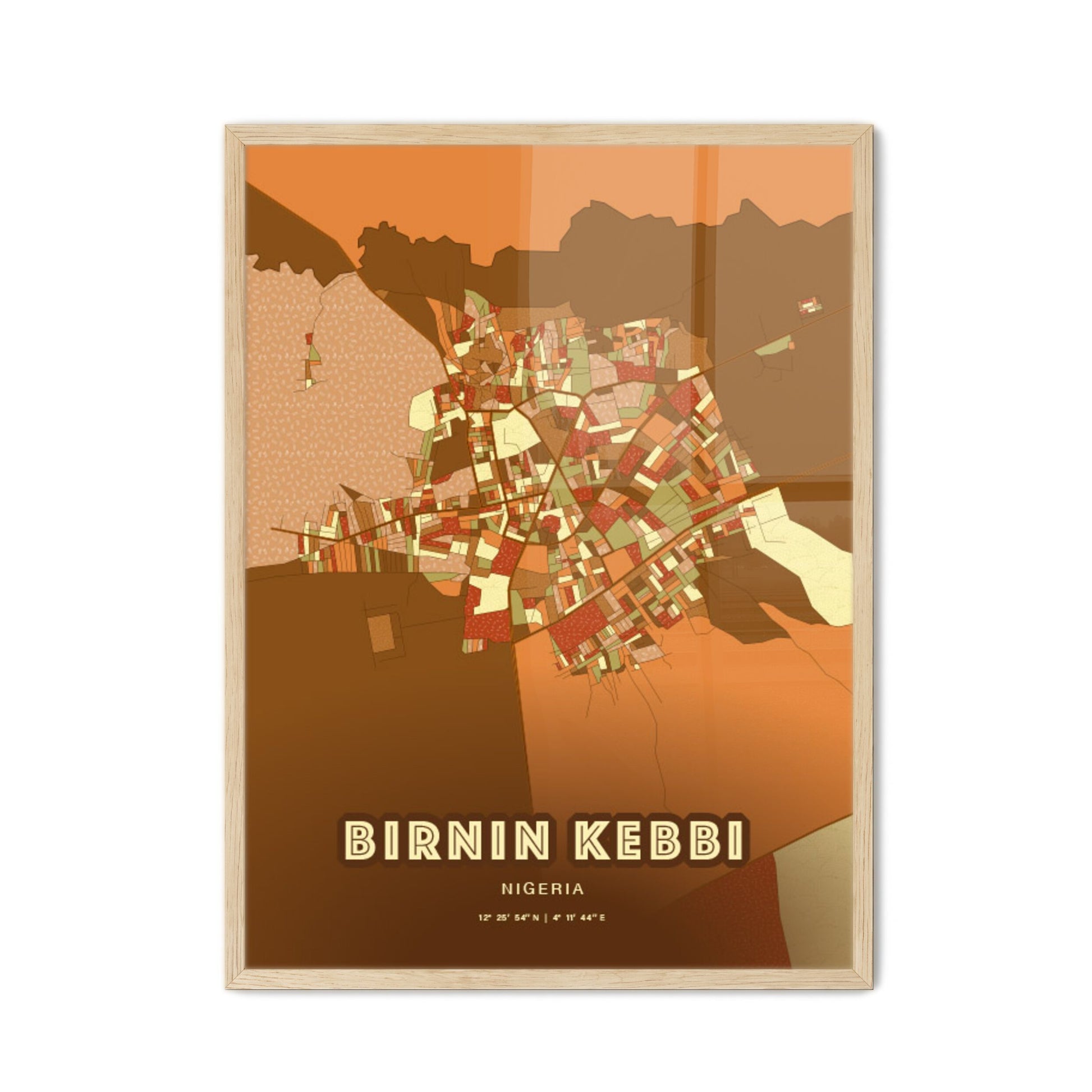 Colorful BIRNIN KEBBI NIGERIA Fine Art Map Farmhouse