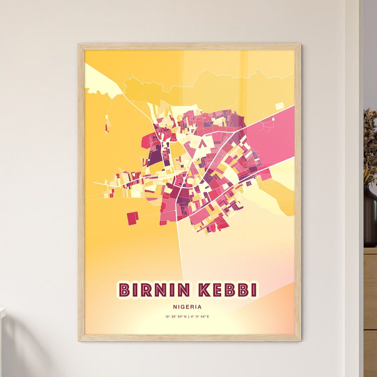 Colorful BIRNIN KEBBI NIGERIA Fine Art Map Hot Red