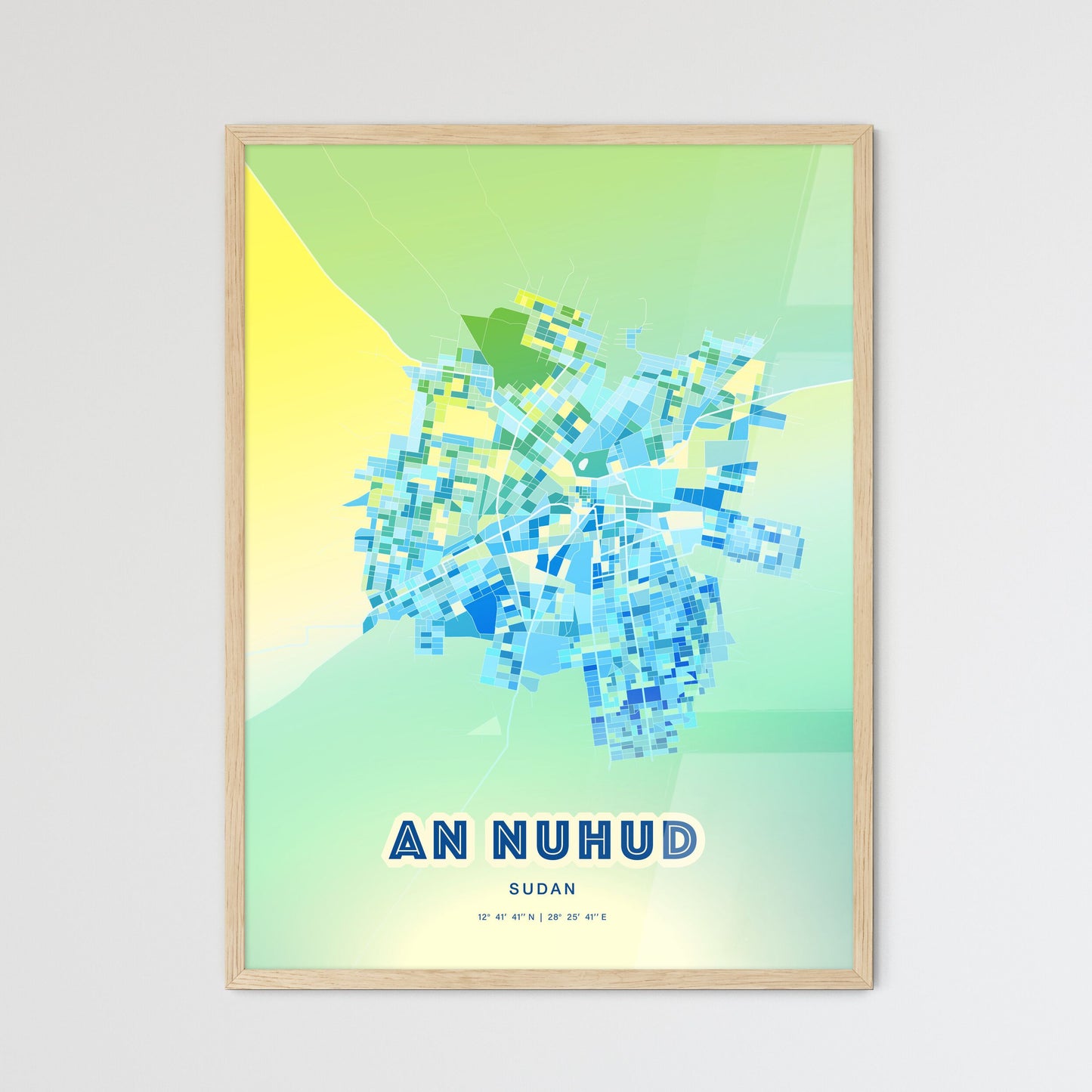 Colorful AN NUHUD SUDAN Fine Art Map Cool Blue