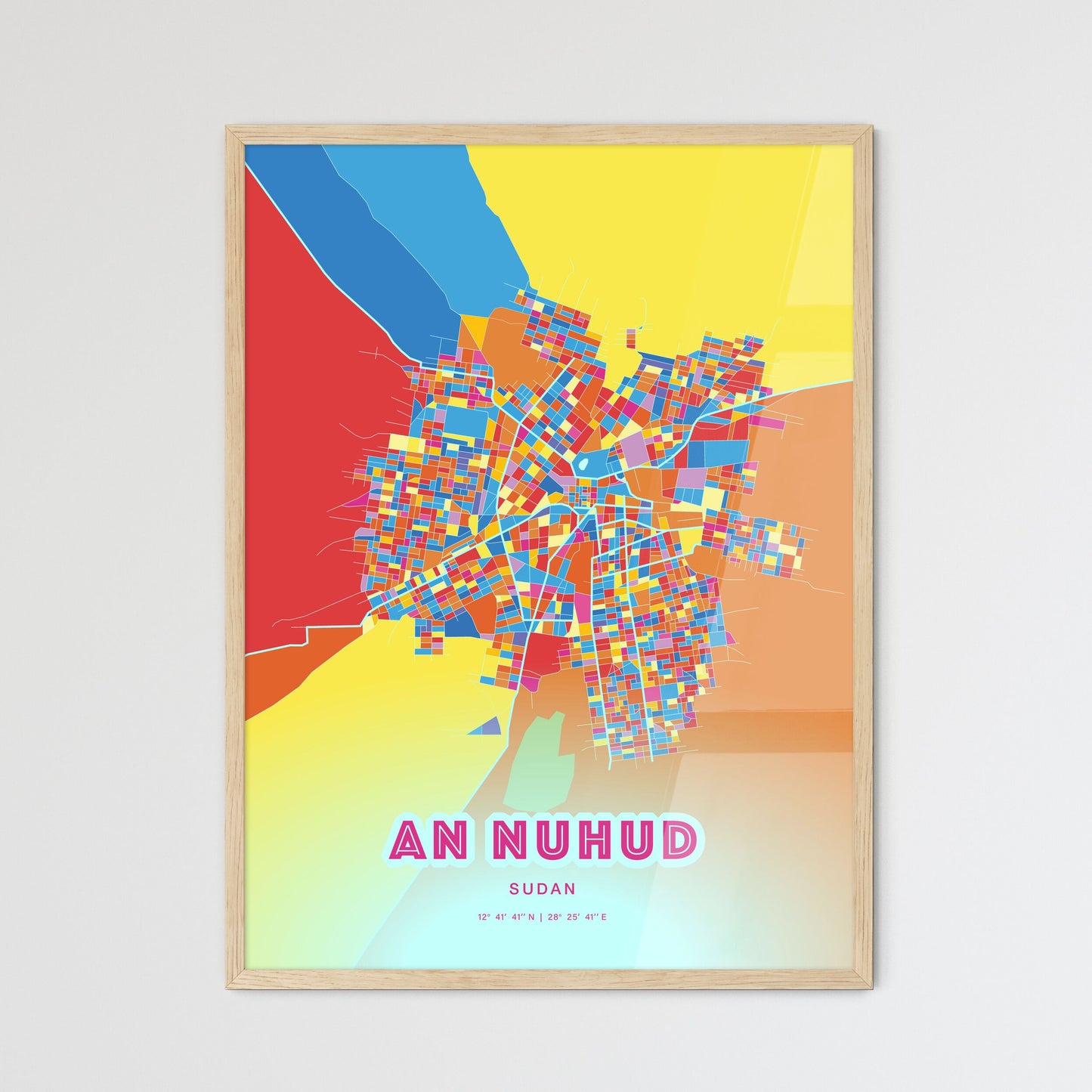 Colorful AN NUHUD SUDAN Fine Art Map Crazy Colors