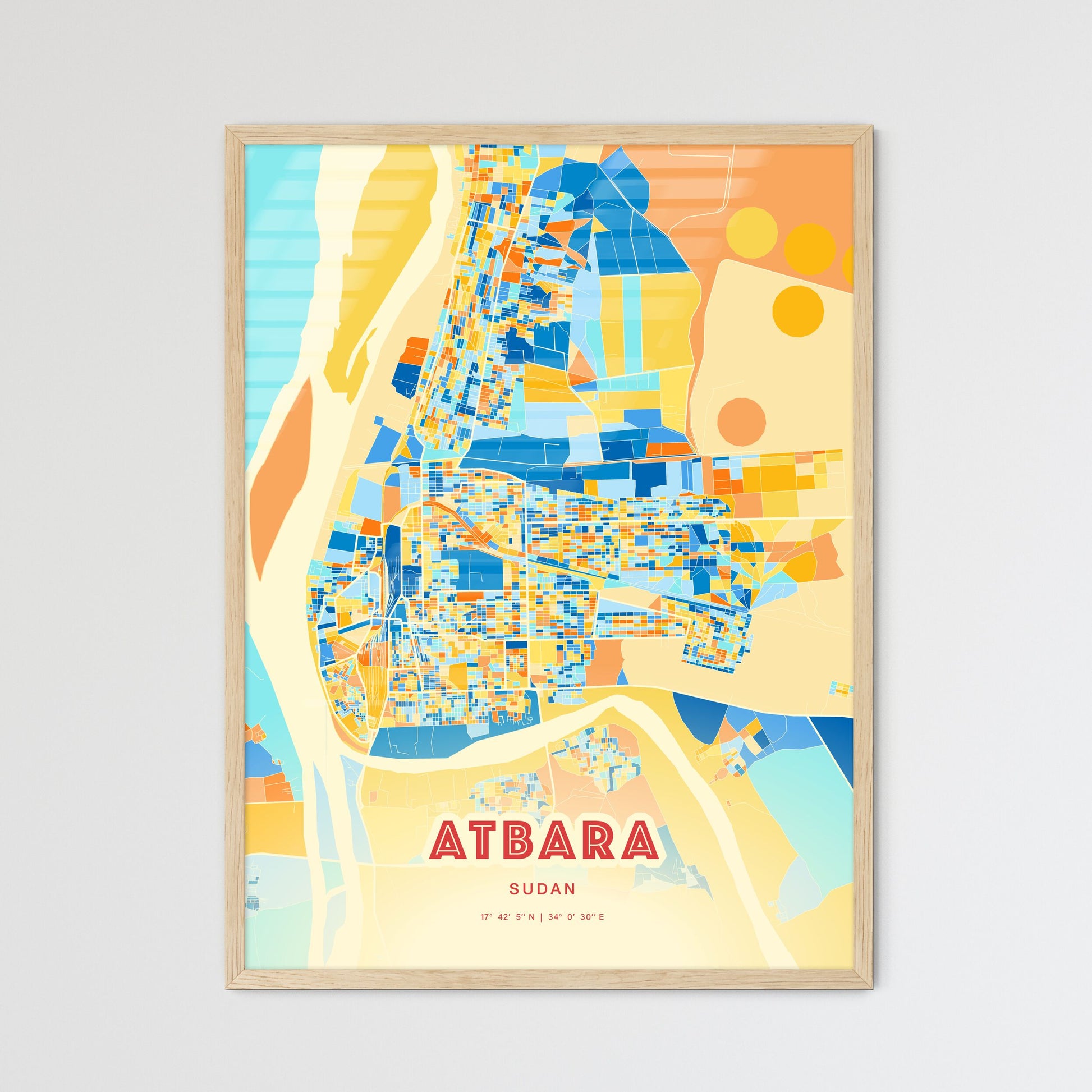 Colorful ATBARA SUDAN Fine Art Map Blue Orange