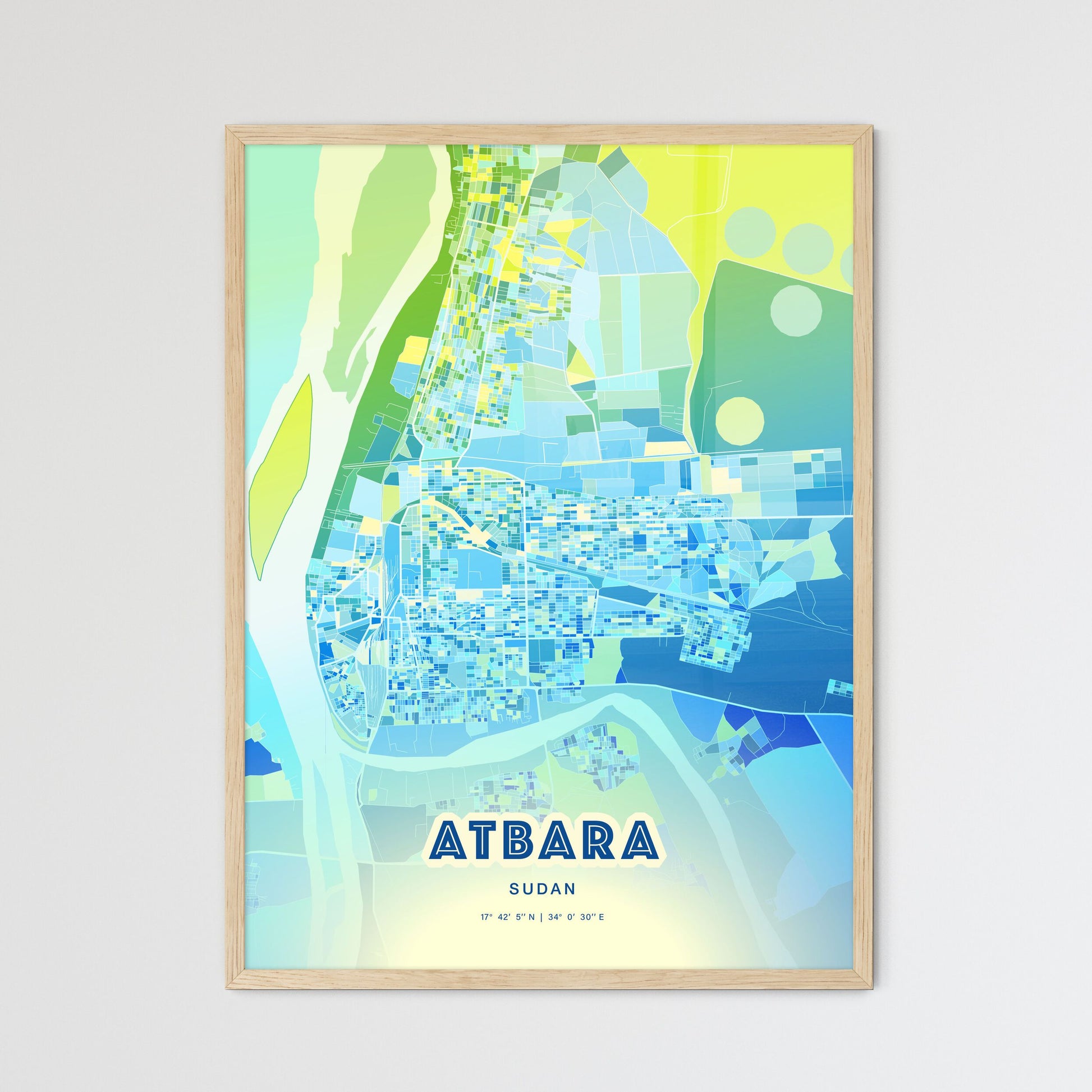 Colorful ATBARA SUDAN Fine Art Map Cool Blue