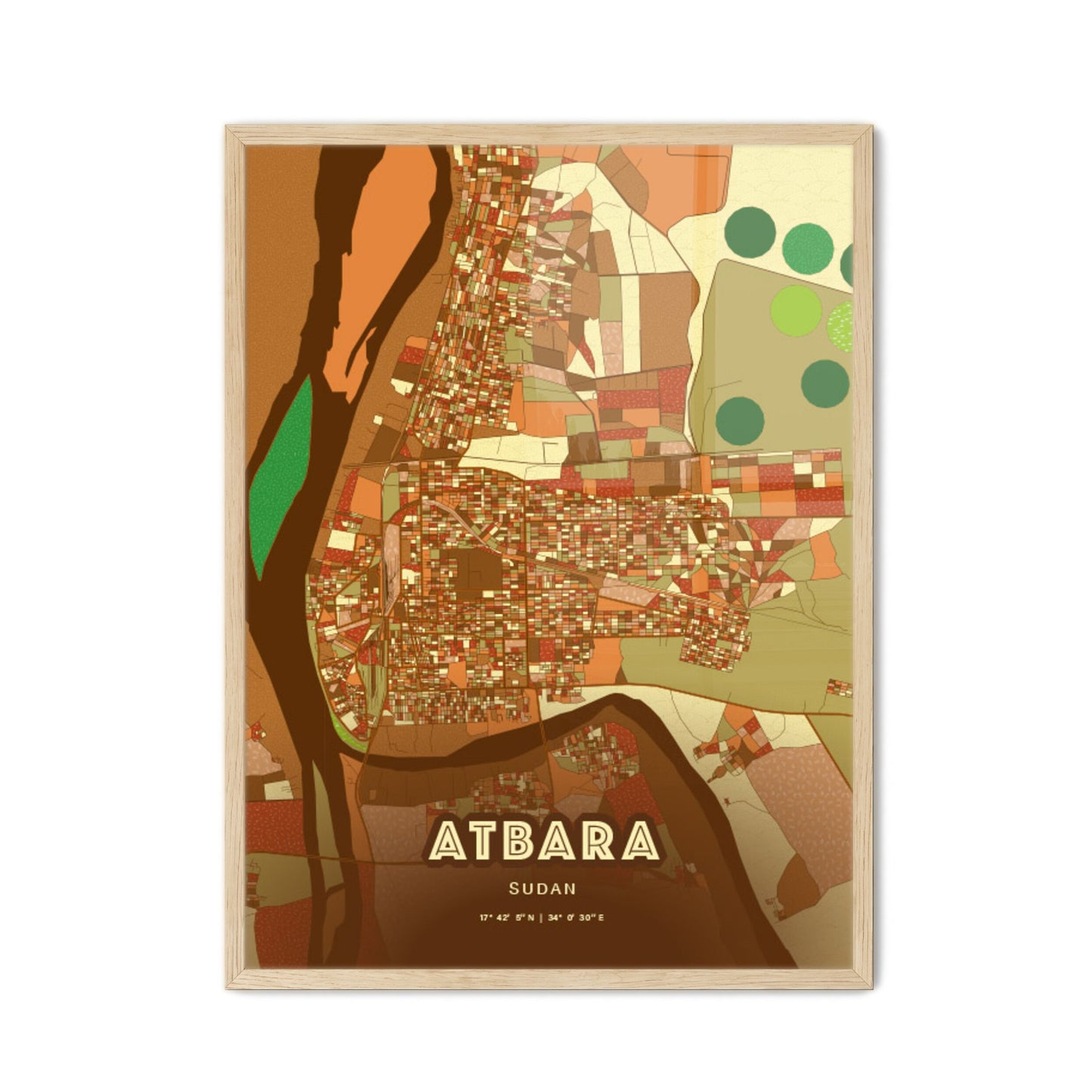 Colorful ATBARA SUDAN Fine Art Map Farmhouse