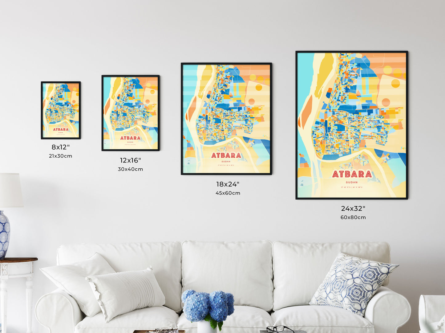 Colorful ATBARA SUDAN Fine Art Map