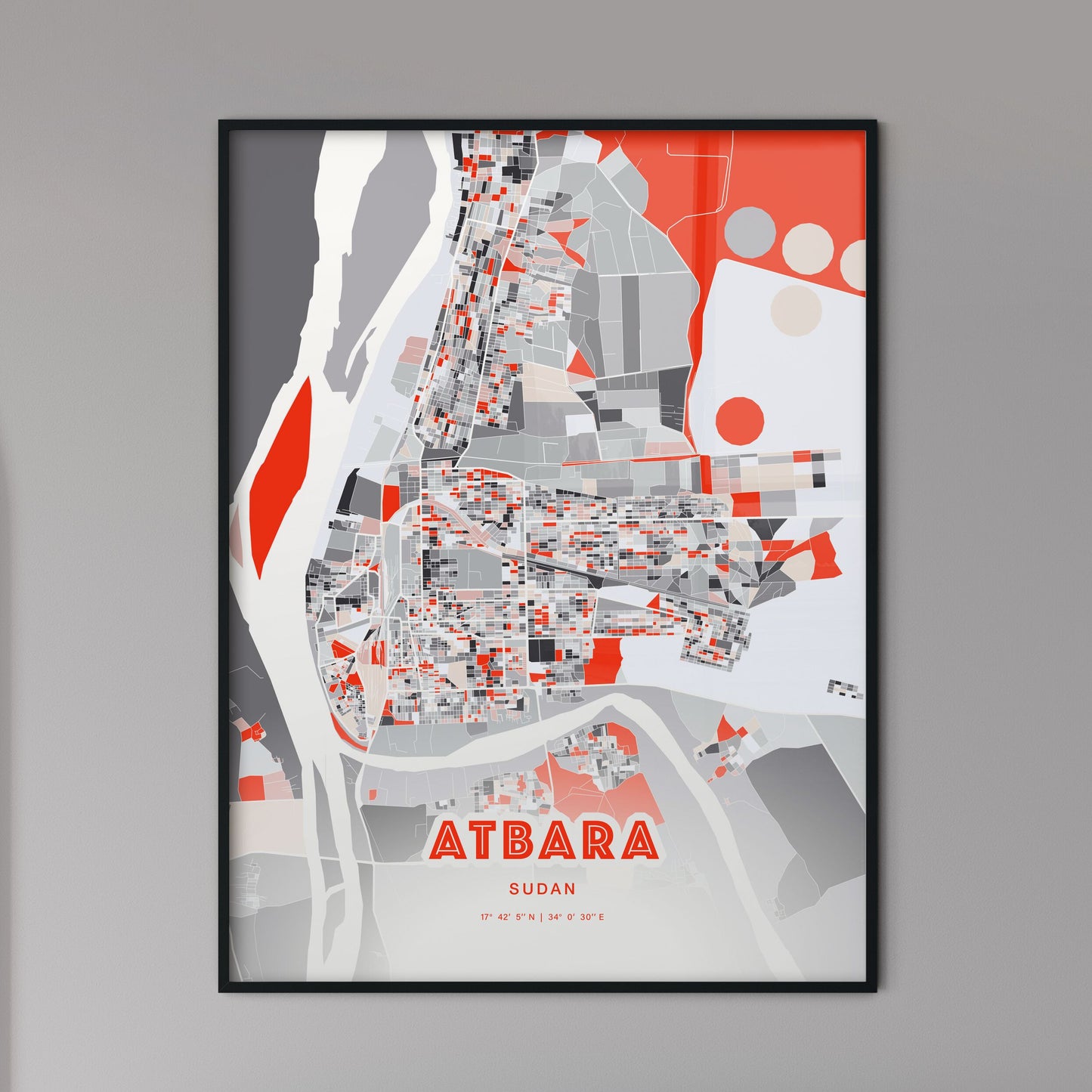 Colorful ATBARA SUDAN Fine Art Map Modern