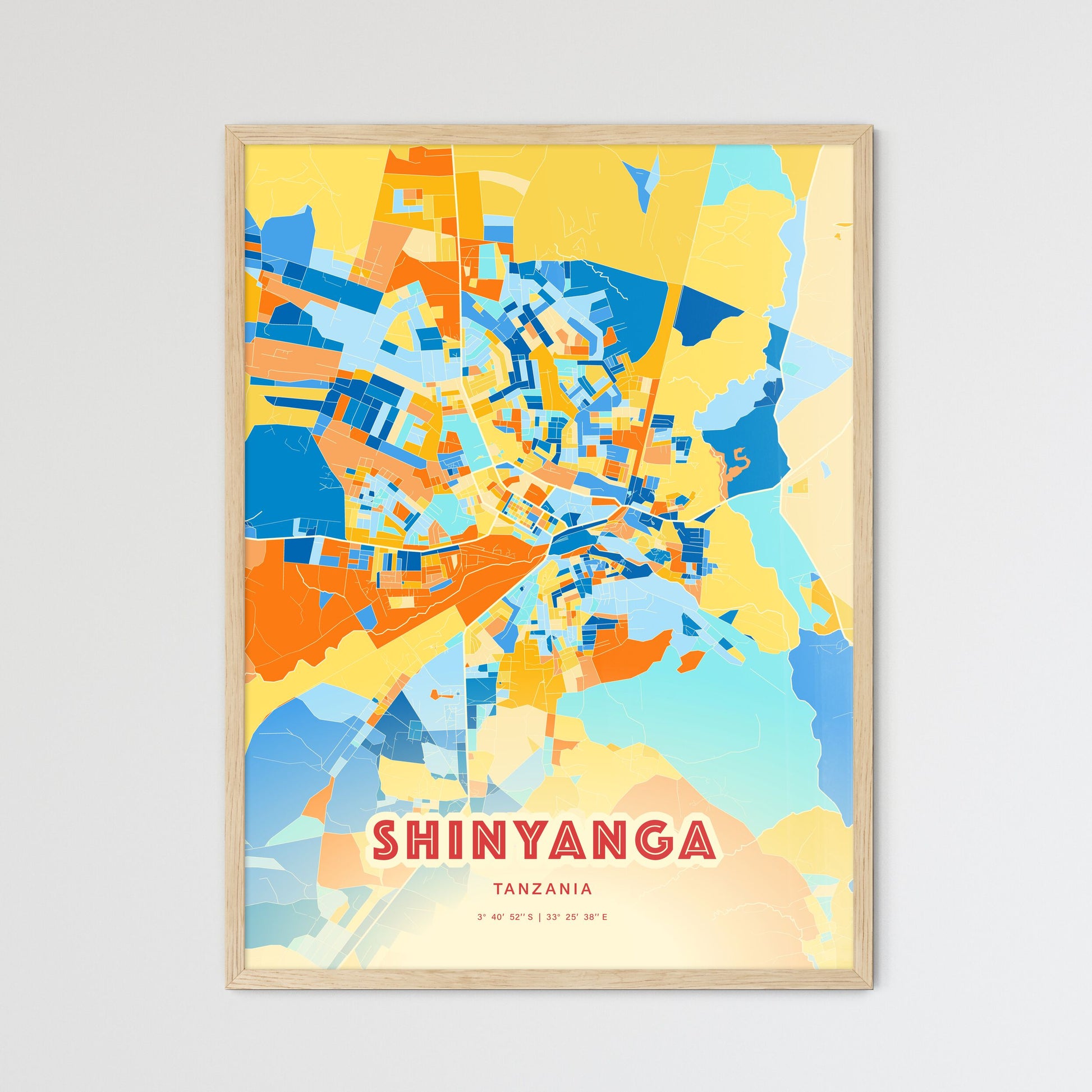 Colorful SHINYANGA TANZANIA Fine Art Map Blue Orange