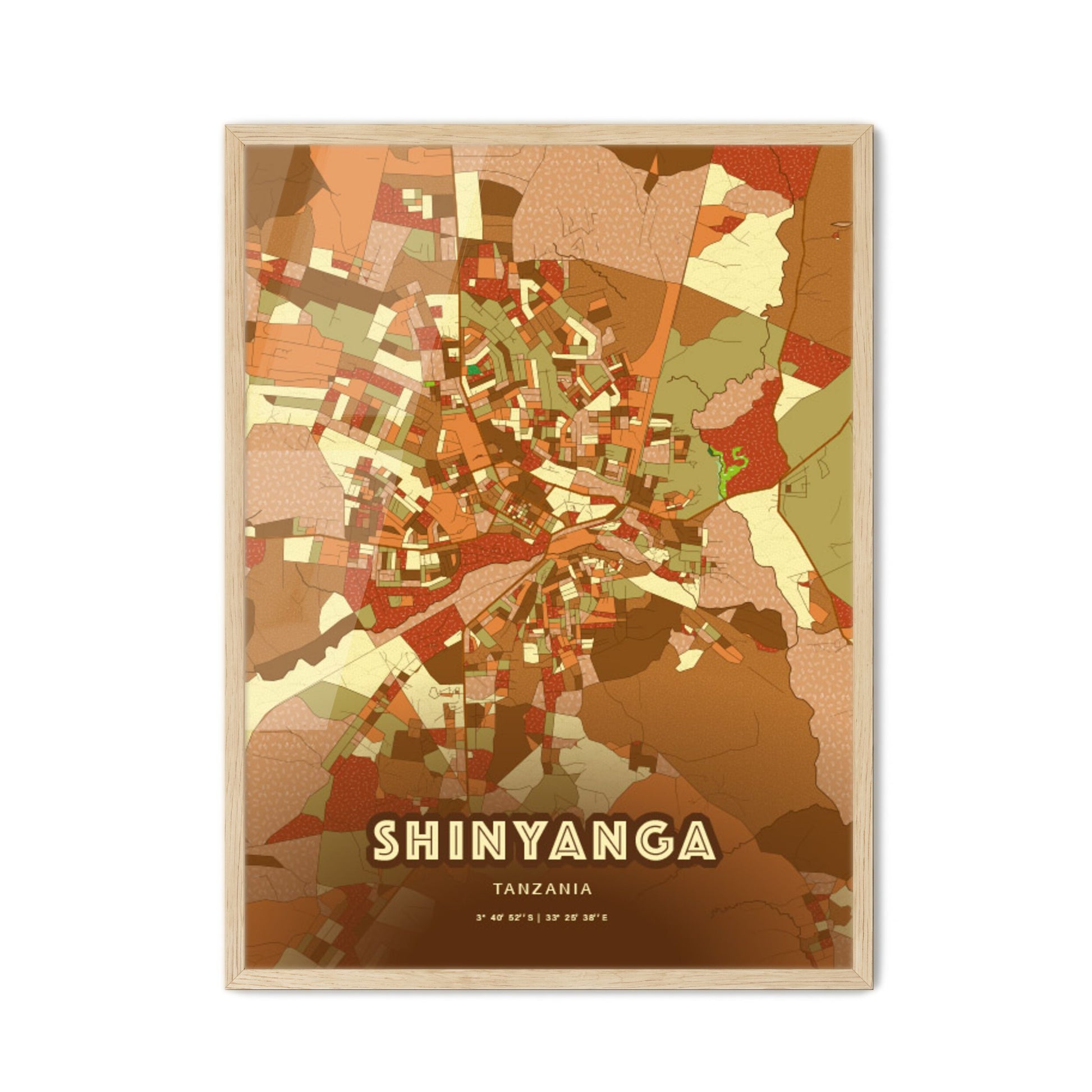 Colorful SHINYANGA TANZANIA Fine Art Map Farmhouse