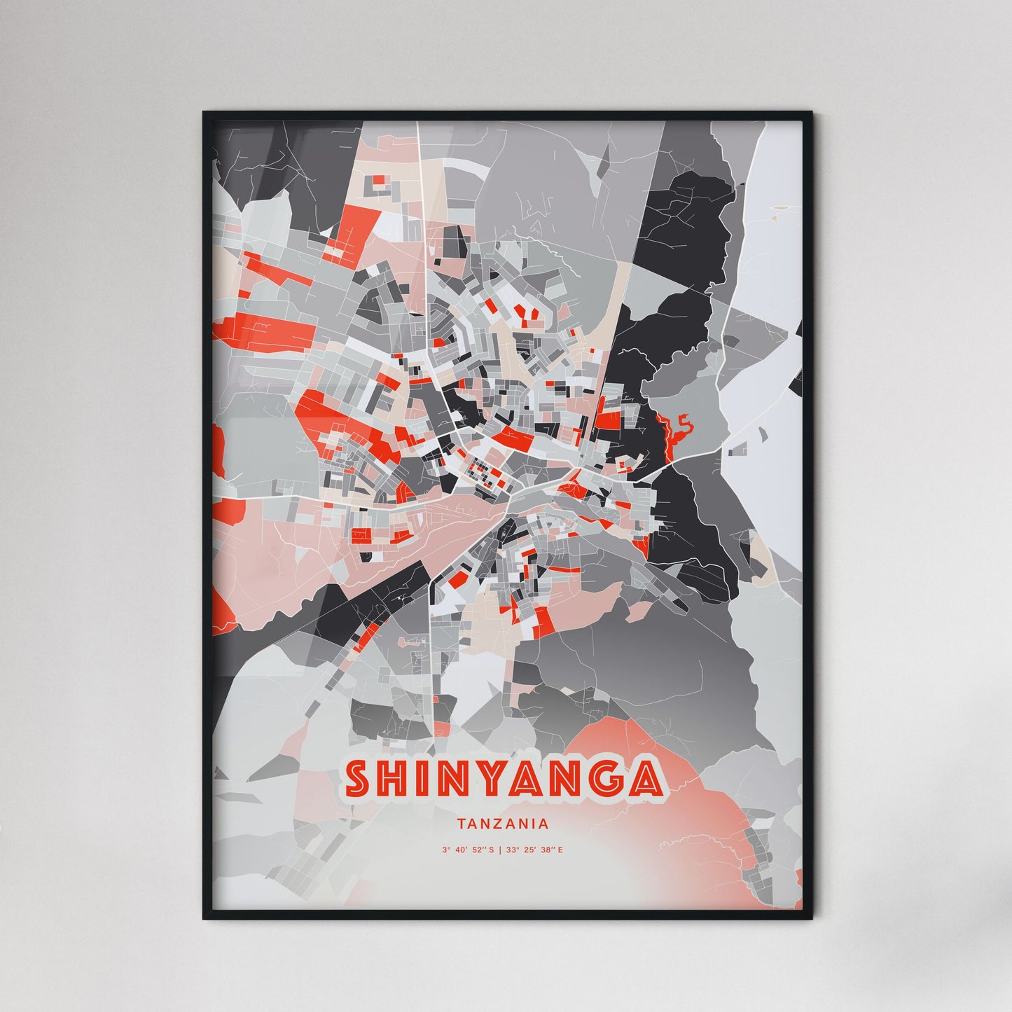 Colorful SHINYANGA TANZANIA Fine Art Map Modern