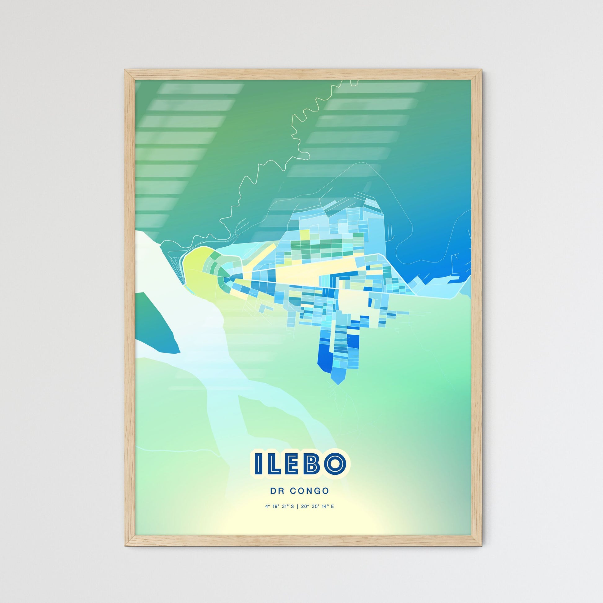 Colorful ILEBO DR CONGO Fine Art Map Cool Blue