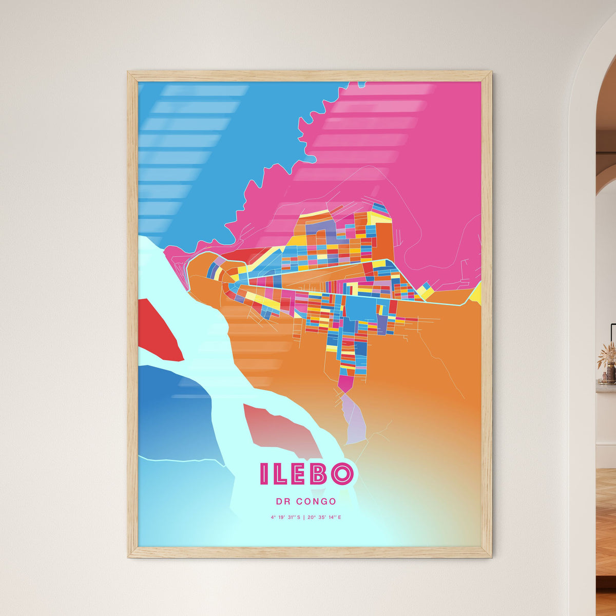 Colorful ILEBO DR CONGO Fine Art Map Crazy Colors