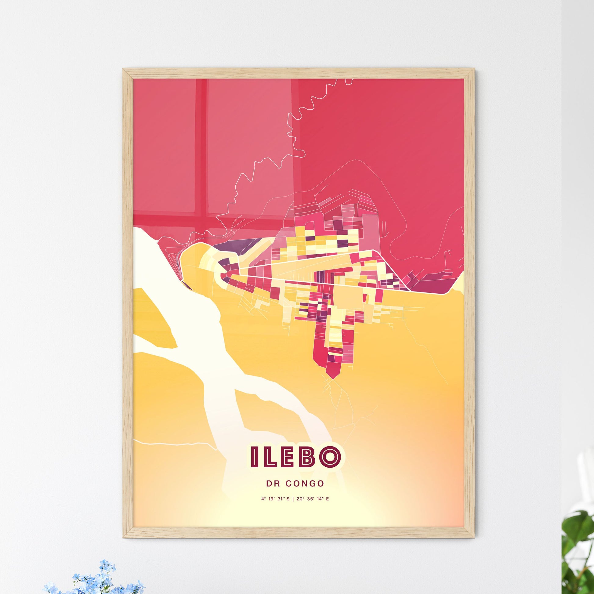 Colorful ILEBO DR CONGO Fine Art Map Hot Red