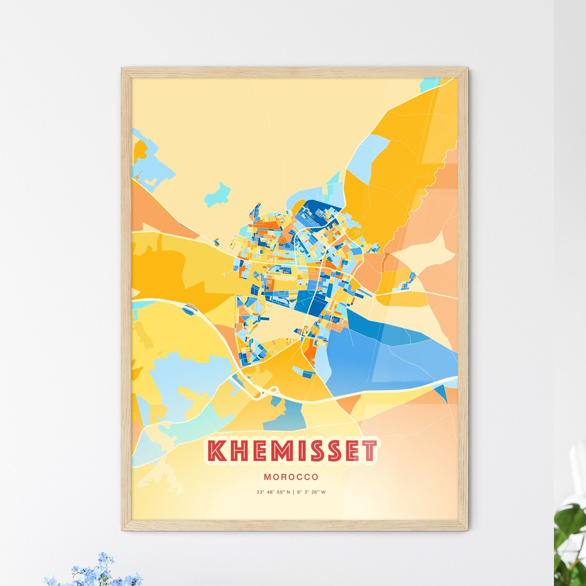 Colorful KHEMISSET MOROCCO Fine Art Map Blue Orange