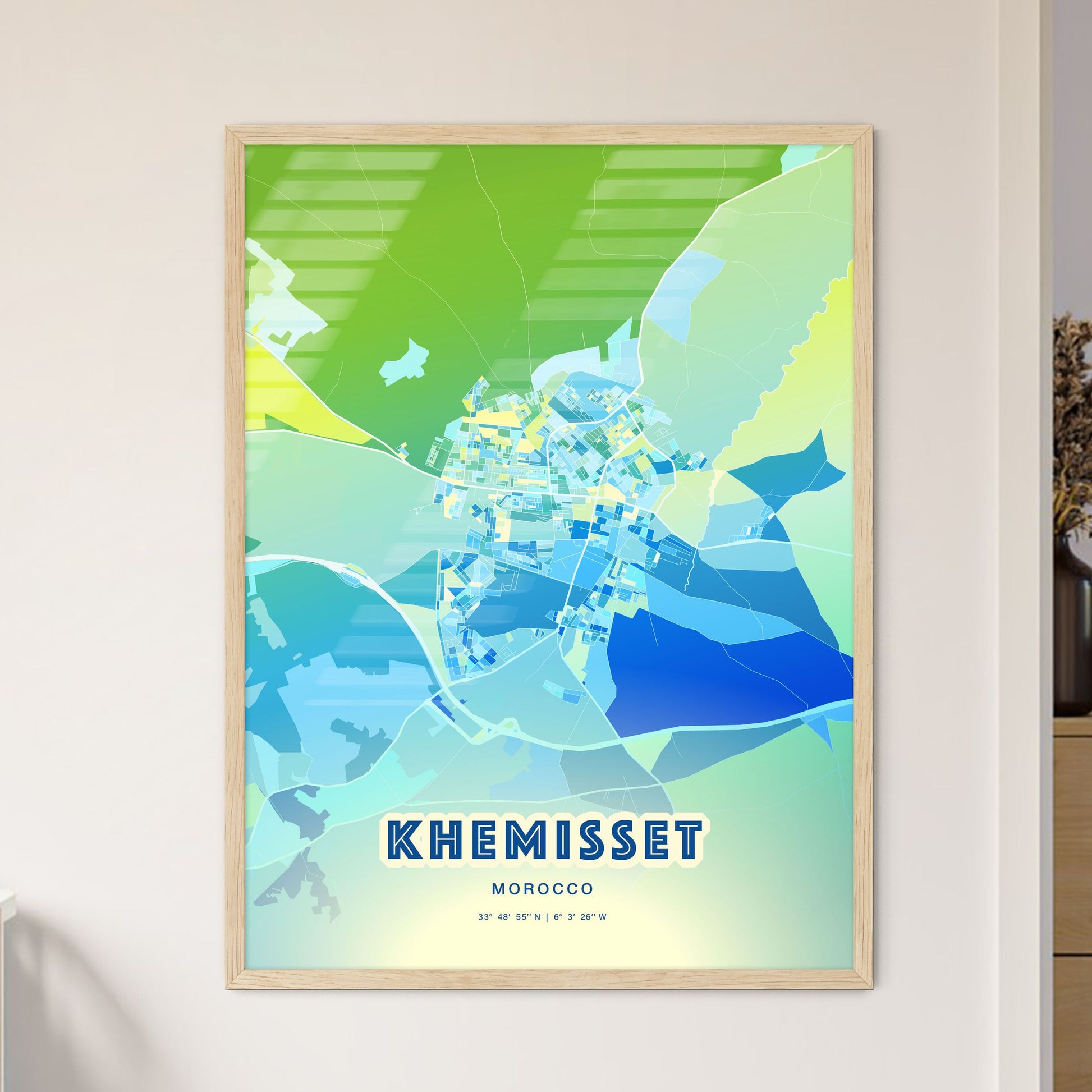 Colorful KHEMISSET MOROCCO Fine Art Map Cool Blue