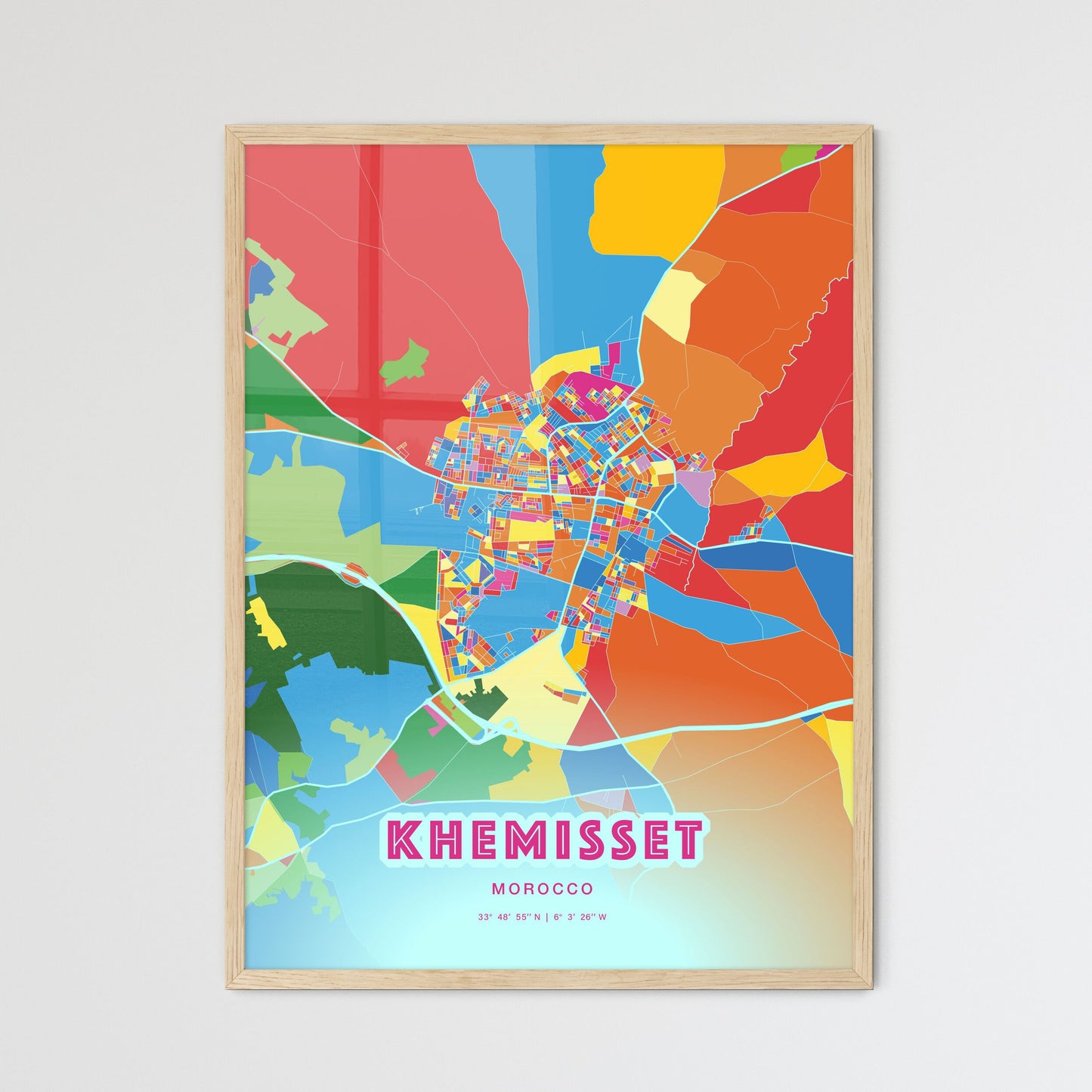 Colorful KHEMISSET MOROCCO Fine Art Map Crazy Colors