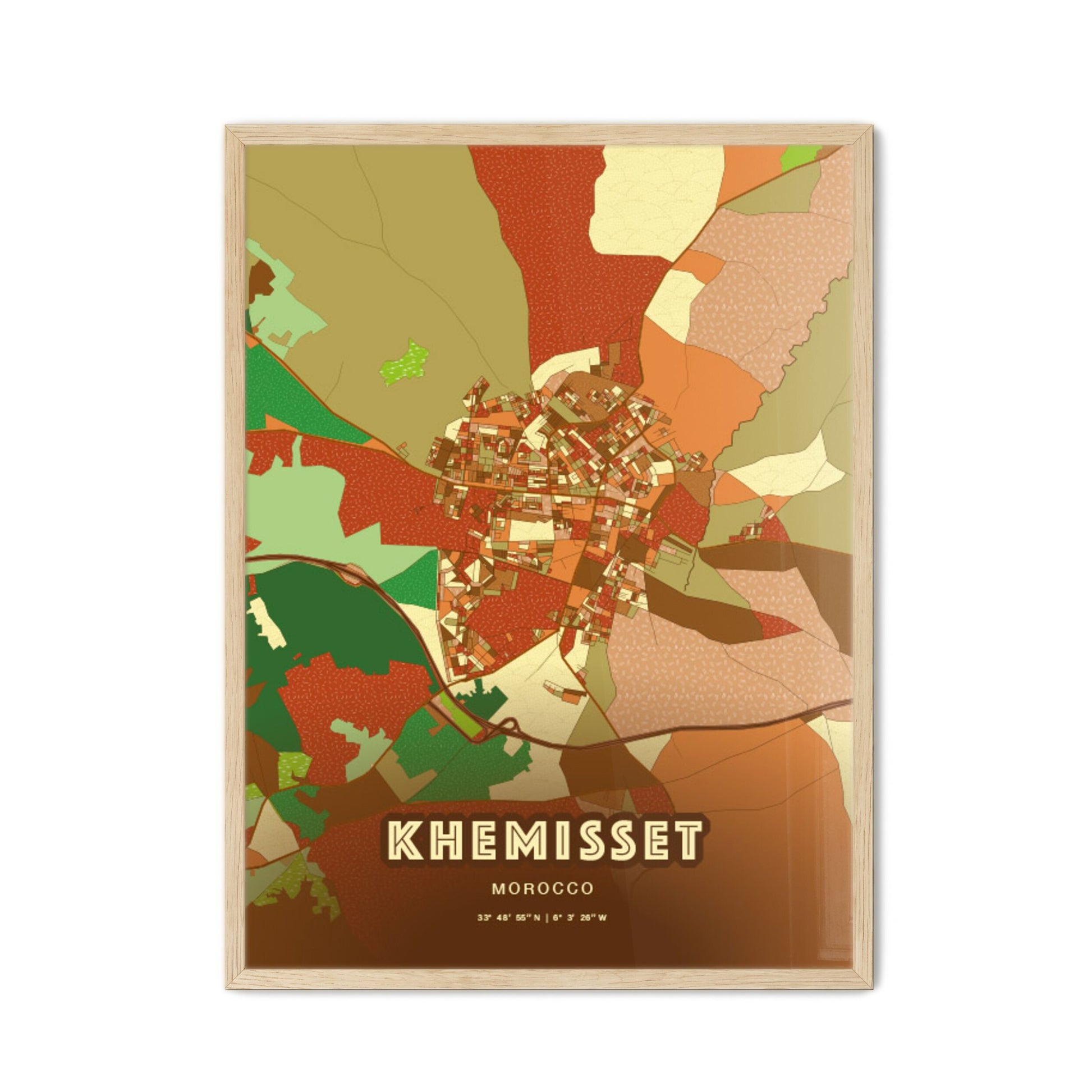 Colorful KHEMISSET MOROCCO Fine Art Map Farmhouse