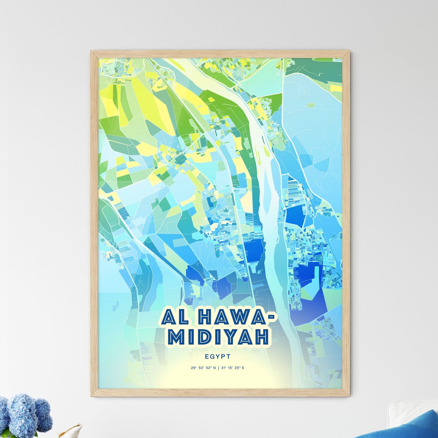 Colorful AL HAWAMIDIYAH EGYPT Fine Art Map Cool Blue