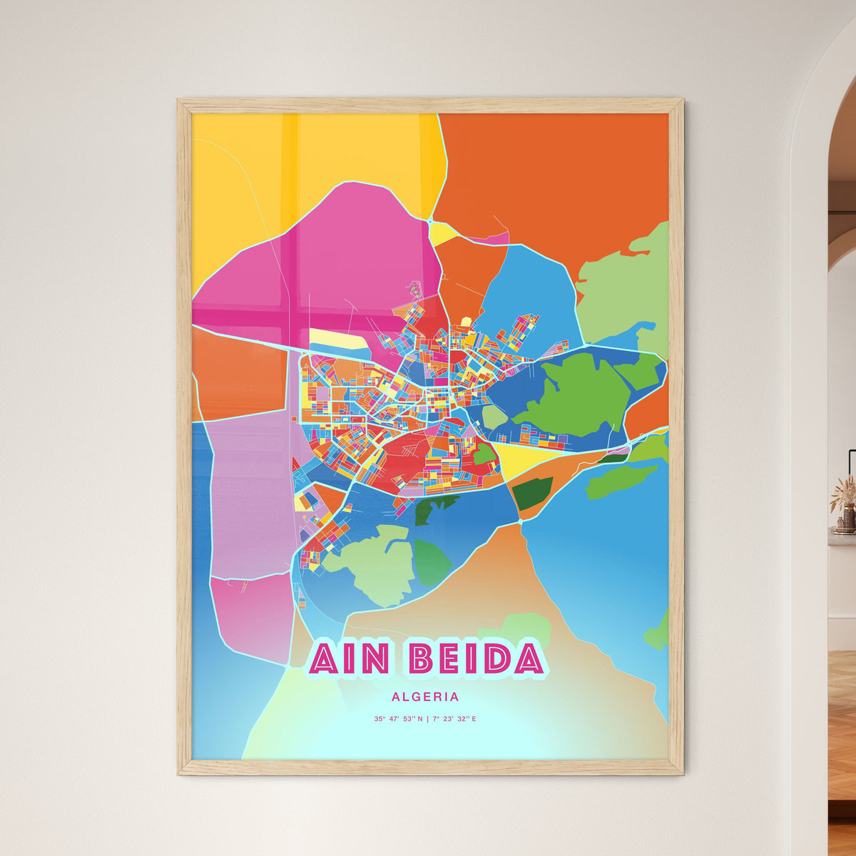 Colorful AIN BEIDA ALGERIA Fine Art Map Crazy Colors