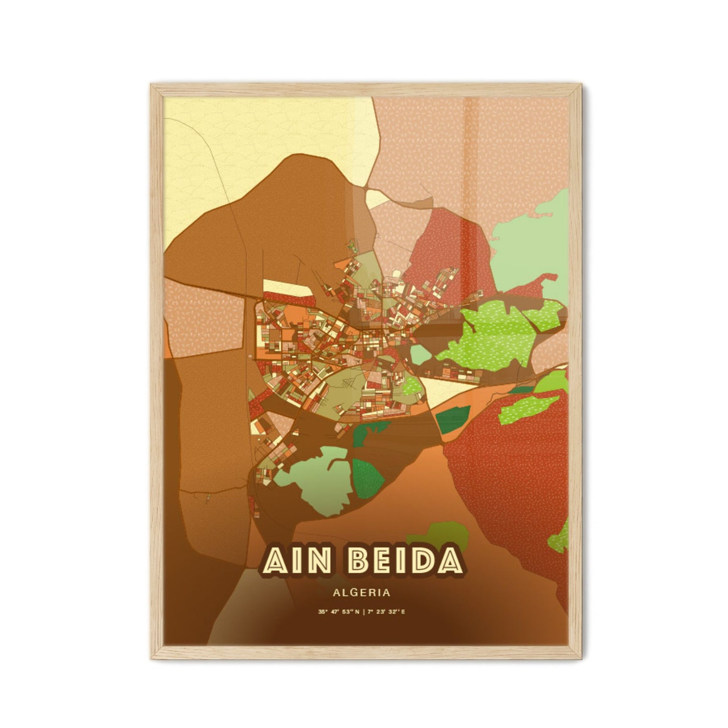 Colorful AIN BEIDA ALGERIA Fine Art Map Farmhouse