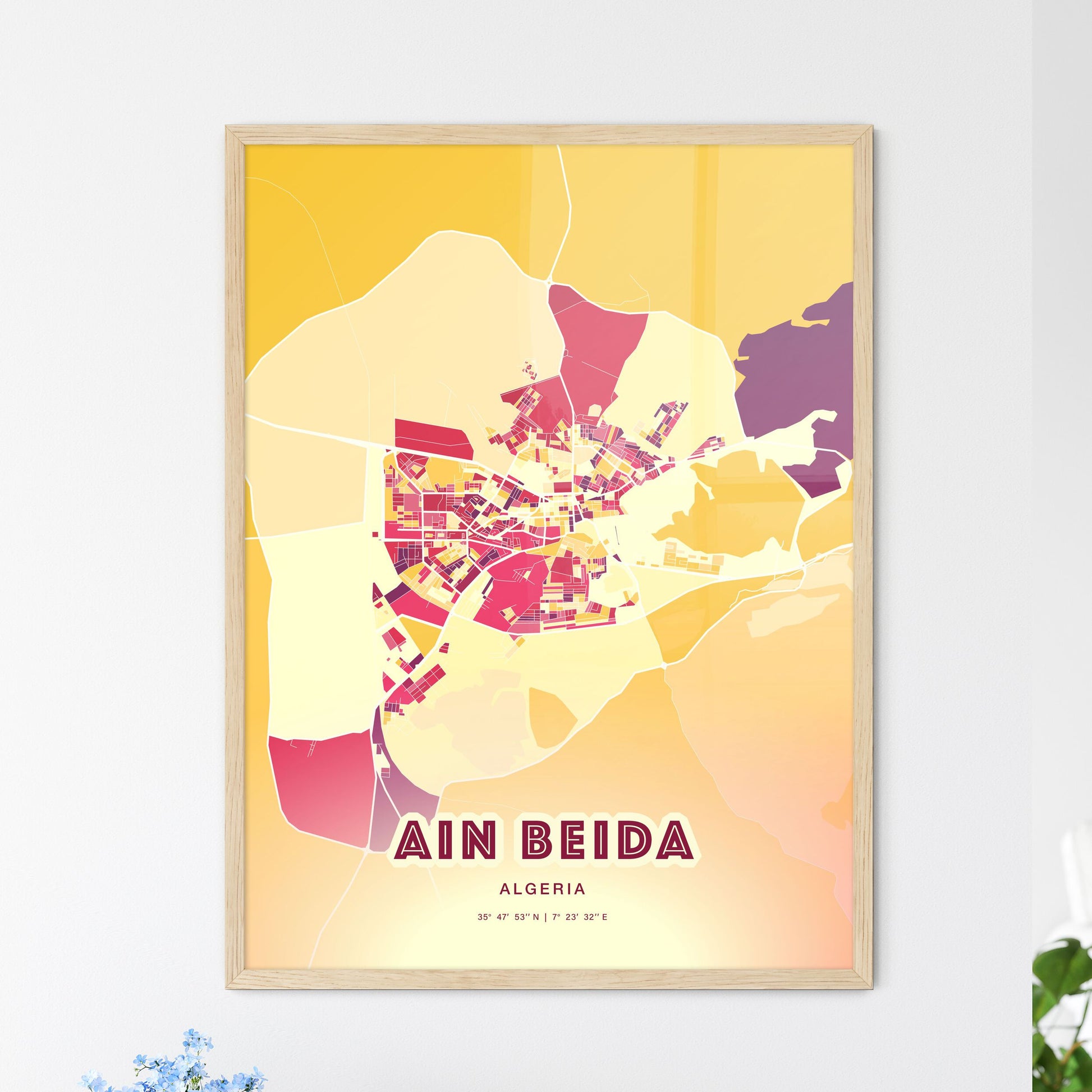 Colorful AIN BEIDA ALGERIA Fine Art Map Hot Red