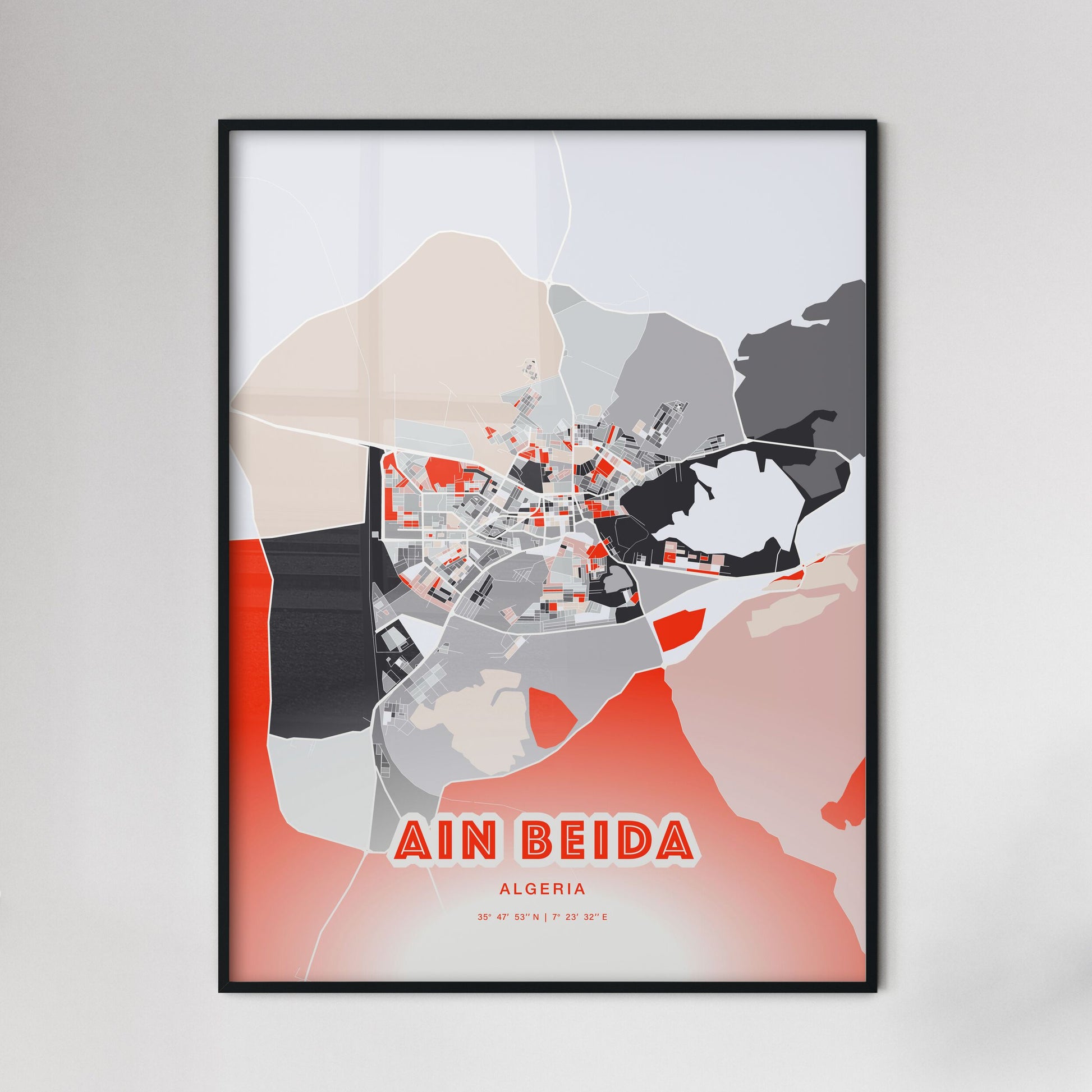 Colorful AIN BEIDA ALGERIA Fine Art Map Modern