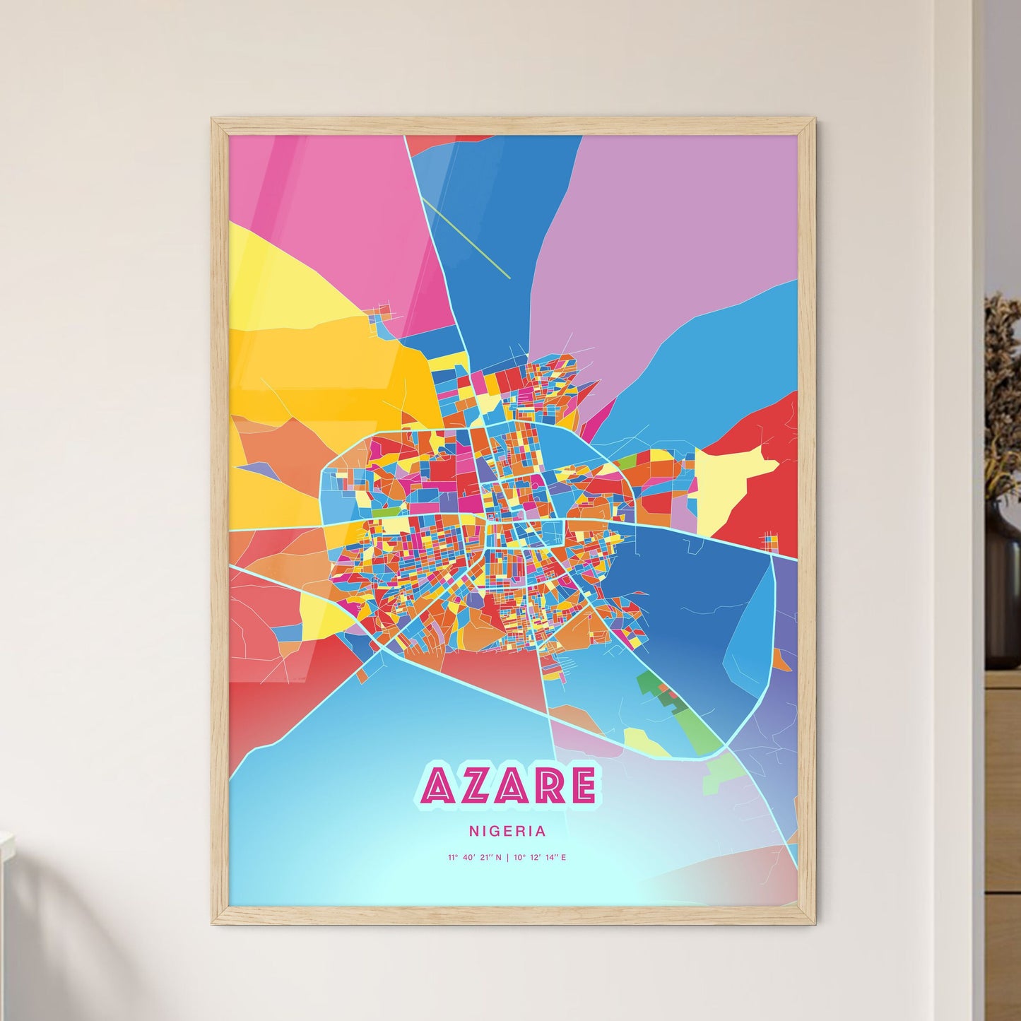 Colorful AZARE NIGERIA Fine Art Map Crazy Colors