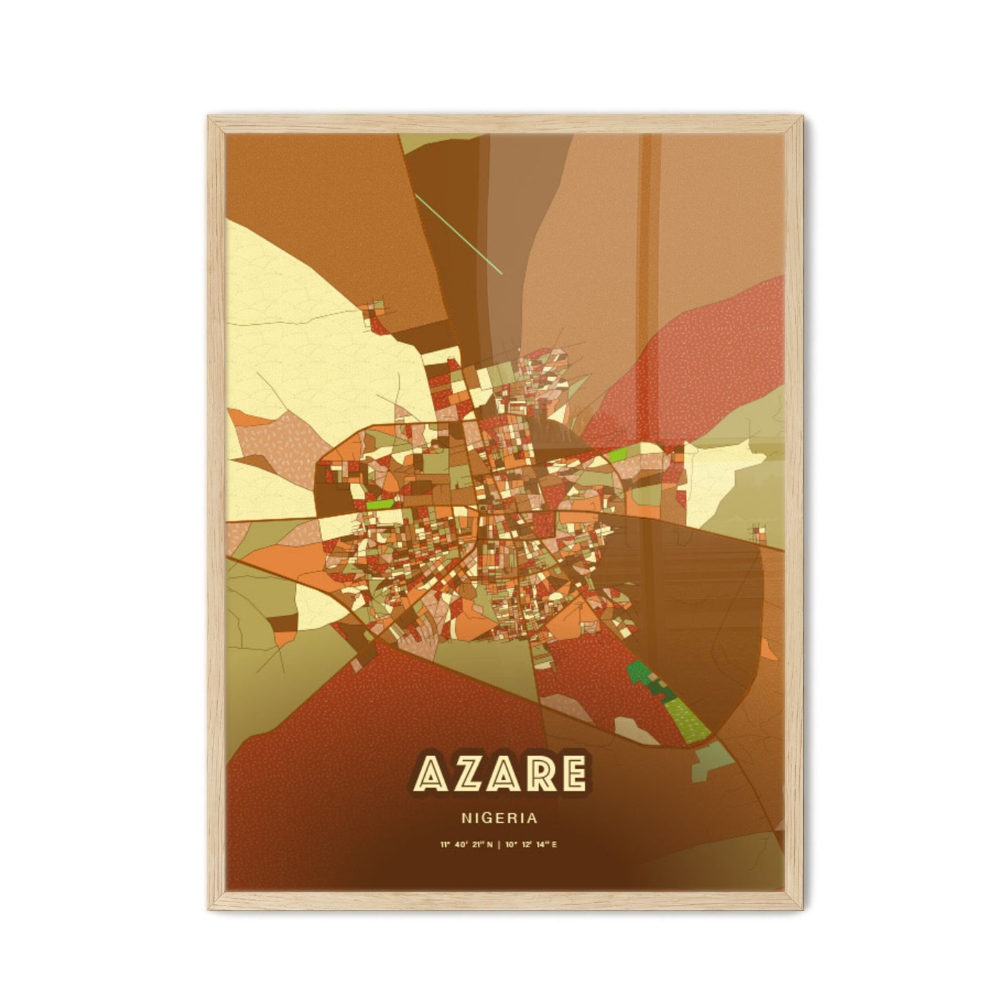 Colorful AZARE NIGERIA Fine Art Map Farmhouse